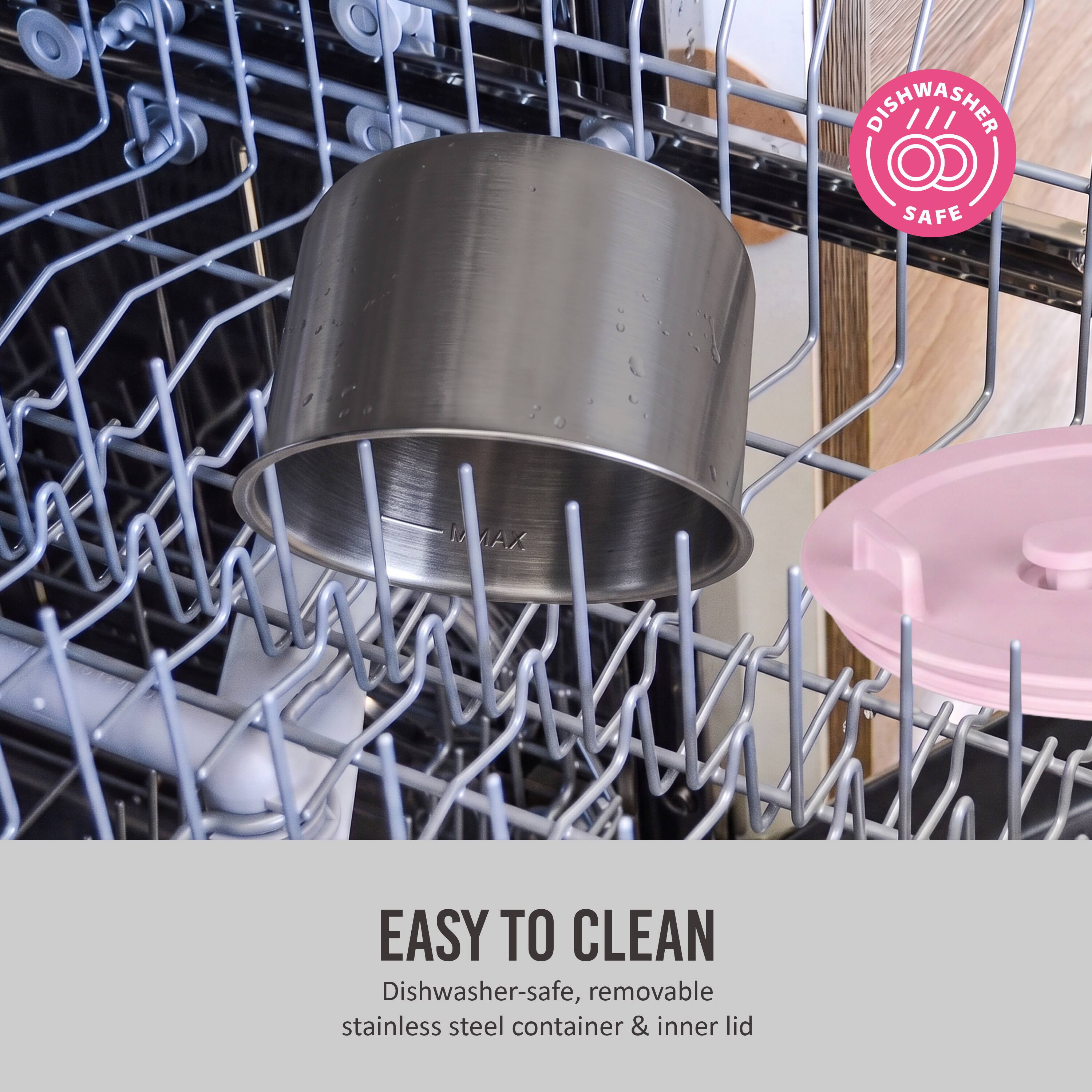 Dishwasher-safe, removable stainless steel container & inner lid