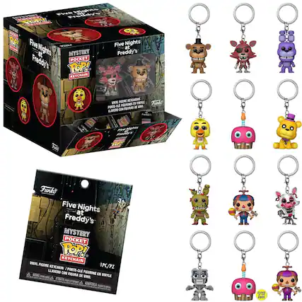 Sure, here is the corrected and grouped text from the image:
---
**Five Nights at Freddy's**
**Mystery Pocket Pop! Keychain**
**Vinyl Figure Keychain / Porte-clé Figurine en Vinyle / Llave con Figurine de Vinil**
**Funko**
**1PC/PZ**
**3+**
**Attention: Small Parts. Not for children under 3 years.**
**Advertencia: Piezas pequeñas. No apto para menores de 3 años.**
**Avertissement: Petits éléments. Ne convient pas aux enfants de moins de 3 ans.**
**Glow in the Dark**
**C'est la nuit**
**C'est la nuit**
**C'est la nuit**
**C'est la nuit**
**C'est la nuit**
**C'est la nuit**
**C'est la nuit**
**C'est la nuit**
**C'est la nuit**
**C'est la nuit**
**C'est la nuit**
**C'est la nuit**
**C'est la nuit**
**C'est la nuit**
**C'est la nuit**
**C'est la nuit**
**C'est la nuit**
**C'est la nuit**
**C'est la nuit**