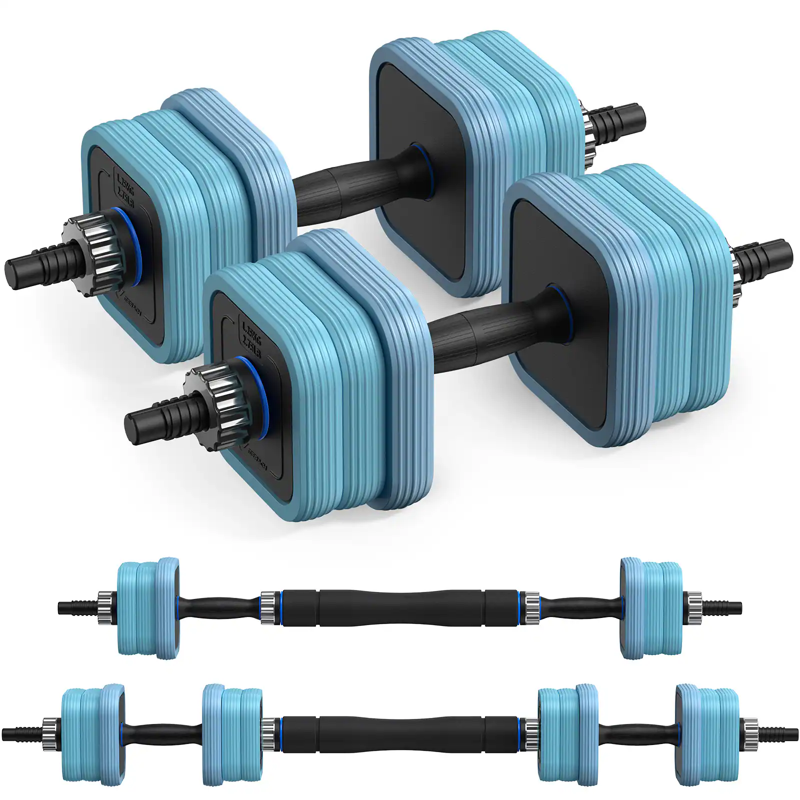 MERACH - 3 in 1 Adjustable Dumbbell Weight Set 22/35/44/88lbs Free Weight Set with Connector Used as Dumbbell Barbell - Blue