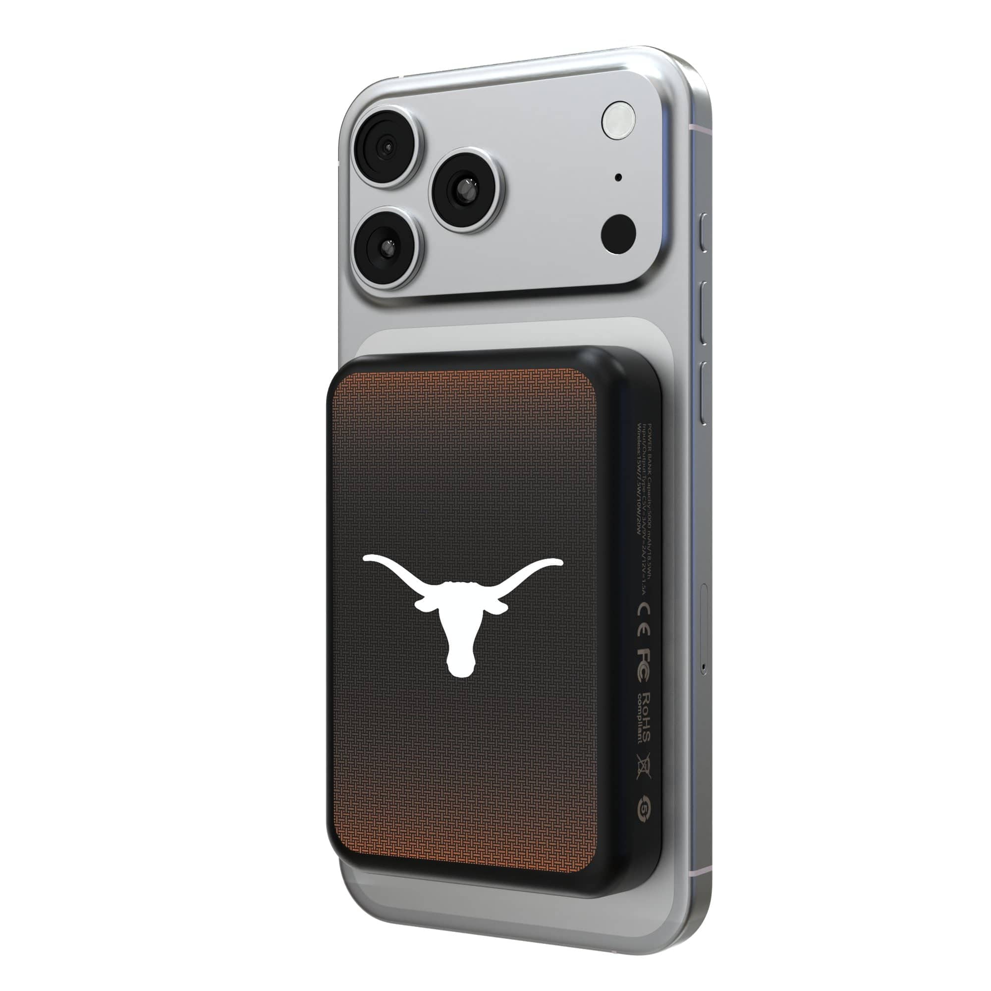 Keyscaper - Texas Longhorns Wireless Magnetic Power Bank - Black