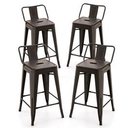 Costway - Set of 4 Low Metal Counter Stool 24" Seat Height Bar Stools Removable Backrest - Gun