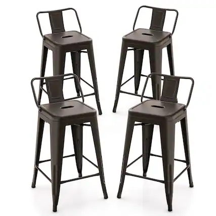 Front. Costway - Costway Set of 4 Low Metal Counter Stool 24" Seat Height Bar Stools Removable Backrest - Gun.