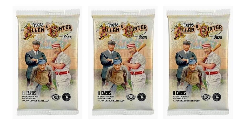 TOPPS & ALLEN GINTER COLOR PICTURE 2025  
8 CARDS PACKS WITH A SPECIAL INSERT MAY CONTAIN LES CARDS MAJOR LEAGUE BASEBALL  
8 CARDS PACKS WITH A SPECIAL INSERT MAY CONTAIN LES CARDS MAJOR LEAGUE BASEBALL