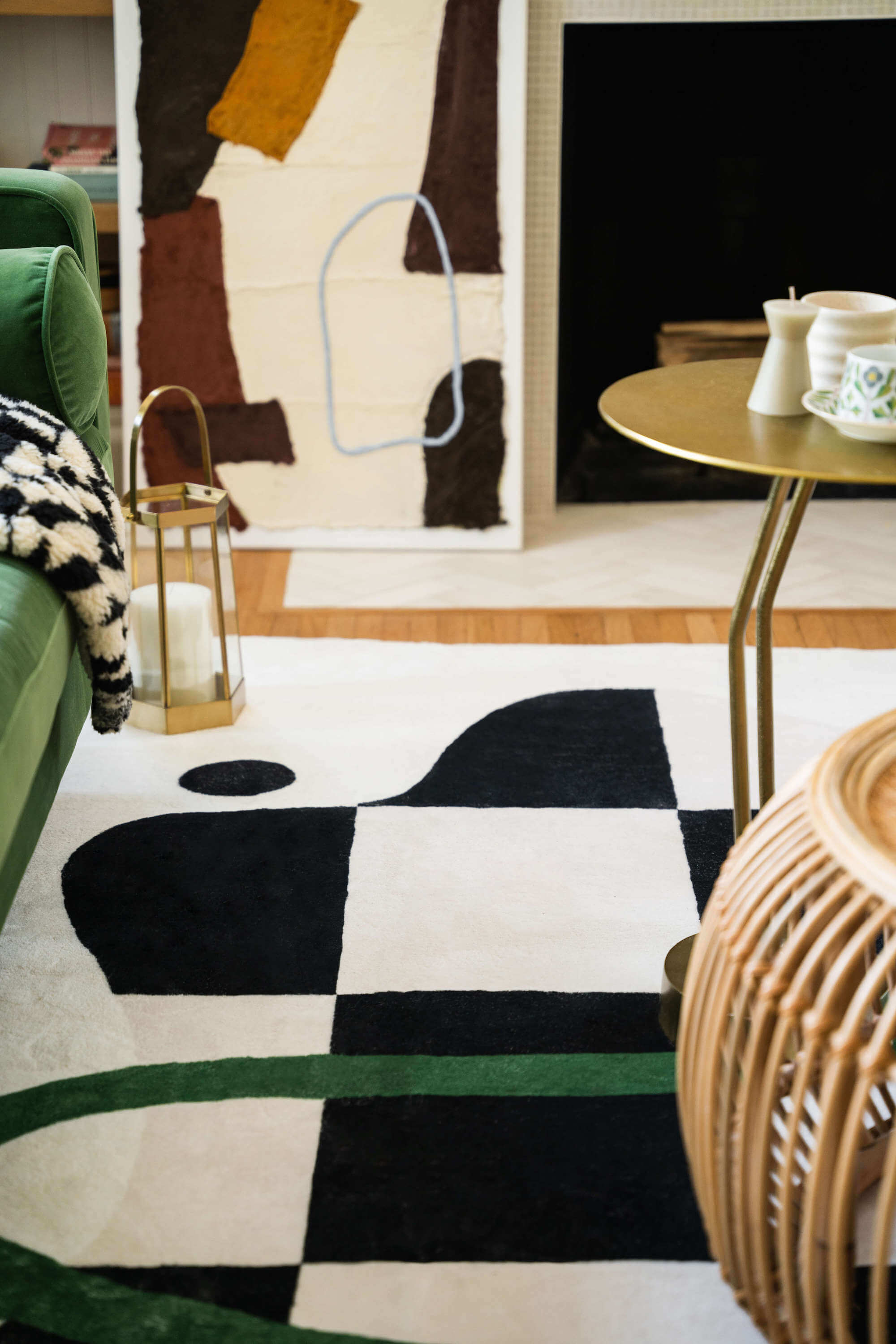 Left. Lanyspace - 7'x10' Area Rug, Washable Rugs, Non-Slip and Tear-Resistant Soft Carpet, Black and White Checkered Rug for Home Decor - Multicolor.