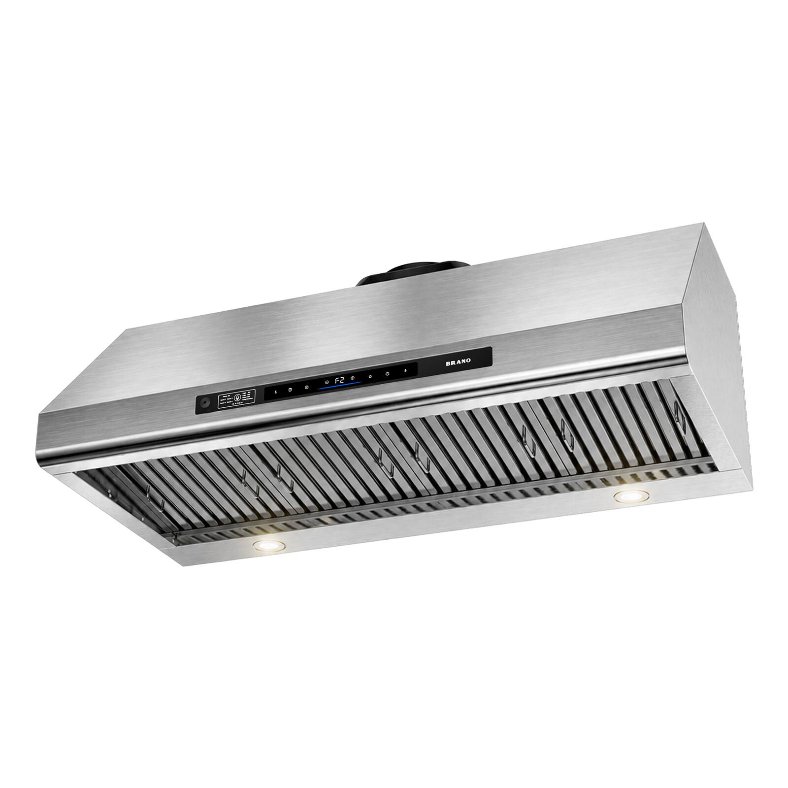 Front. Brano - BRANO 48" Under Cabinet Range Hood – 1400CFM, 6-Speed DC Motor, Voice & Gesture Control, Stainless Steel - Sliver.