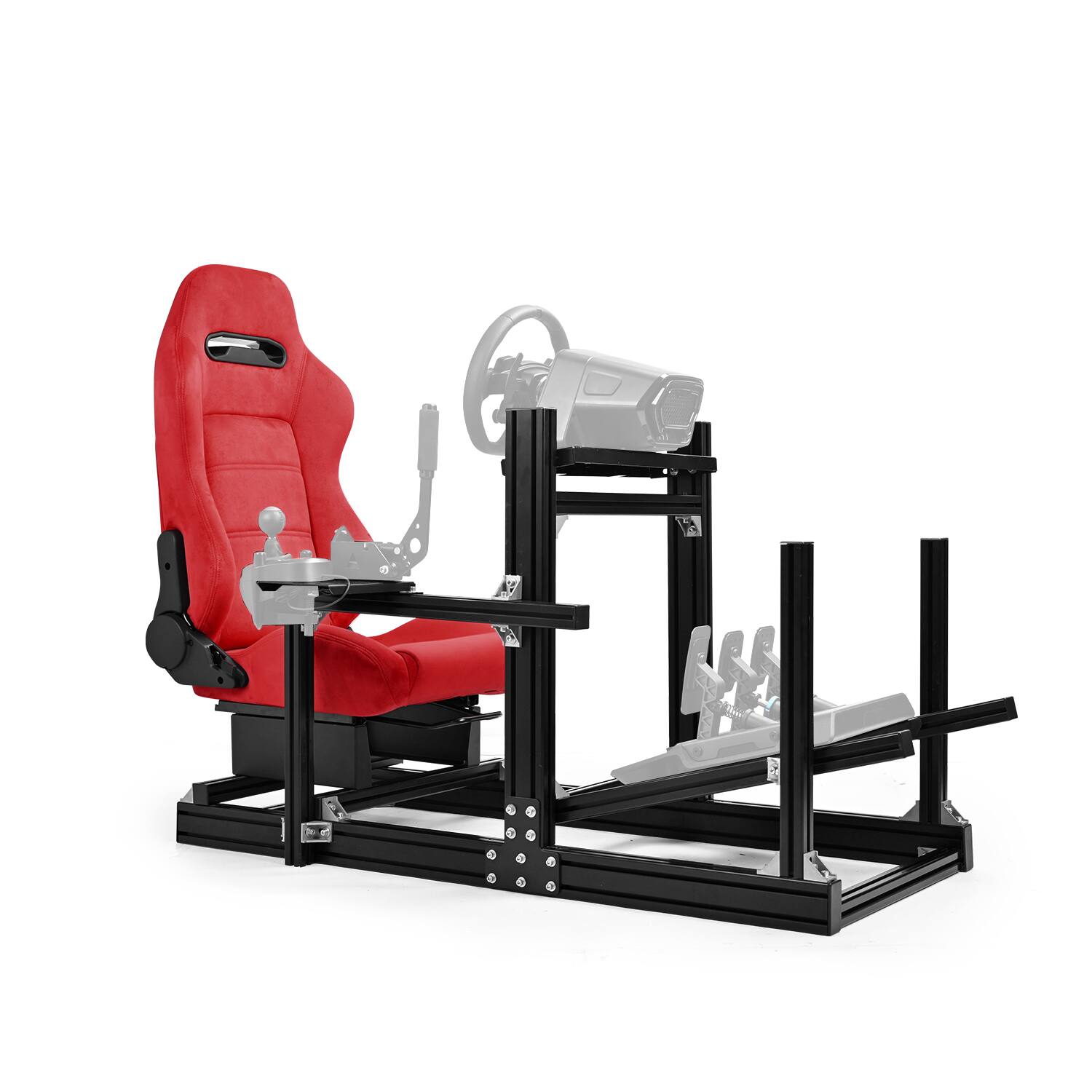 Front. Dardoo - Dardoo Aluminum Racing Simulator Cockpit With Red Suede Seats, Supports 25Nm Direct Drive Steering - Red & Black.