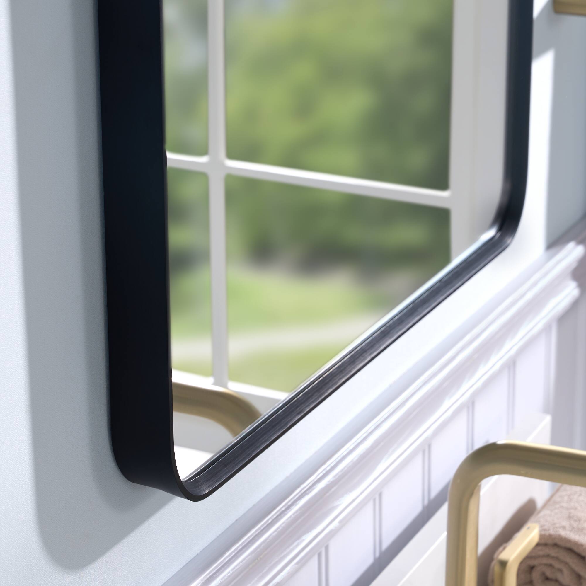 Alt View 1. WELLFOR - 24 in. W x 32 in. H Rectangular Aluminum Framed Wall-Mounted Bathroom Vanity Mirror - Matte Black.