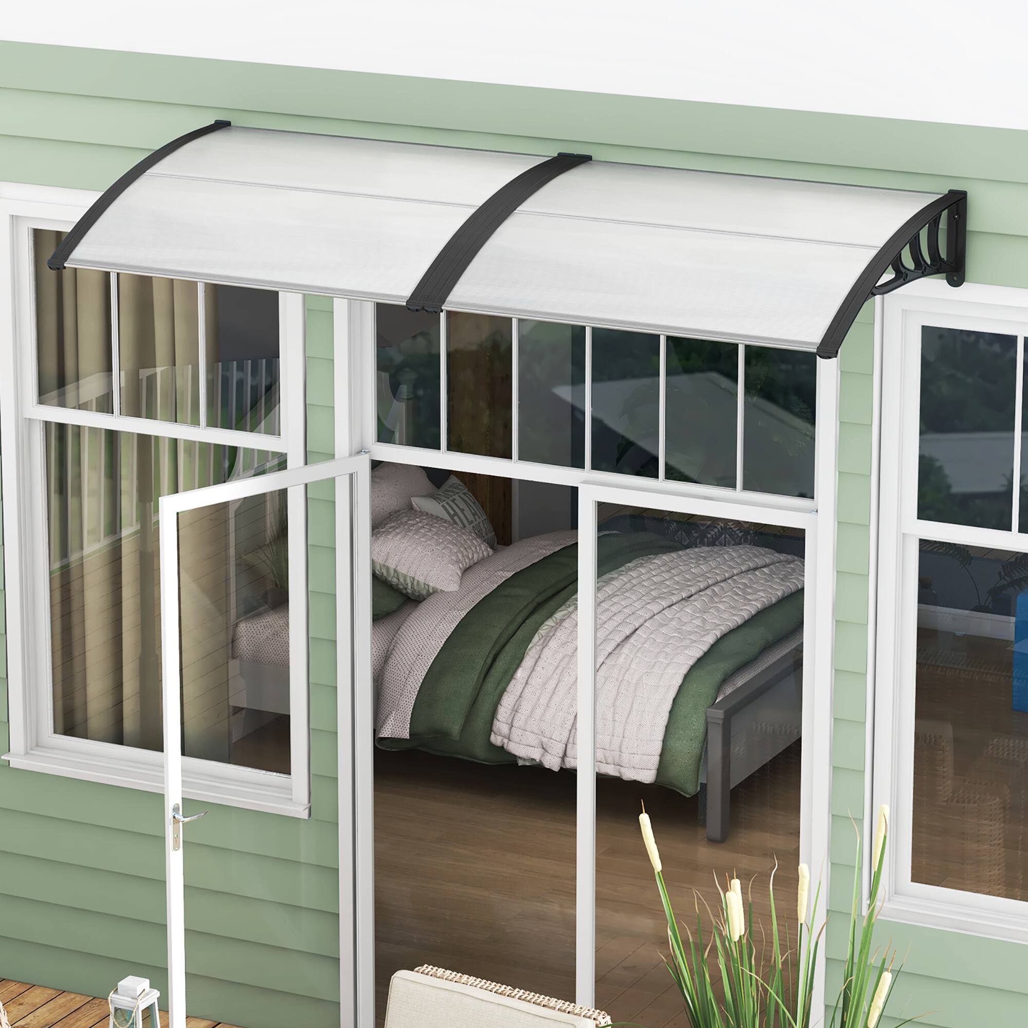 Alt View 1. Gymax - Gymax 2PCS 48'' x 40'' Window Awning Door Canopy Exterior Awning Canopy Patio Black - Black.