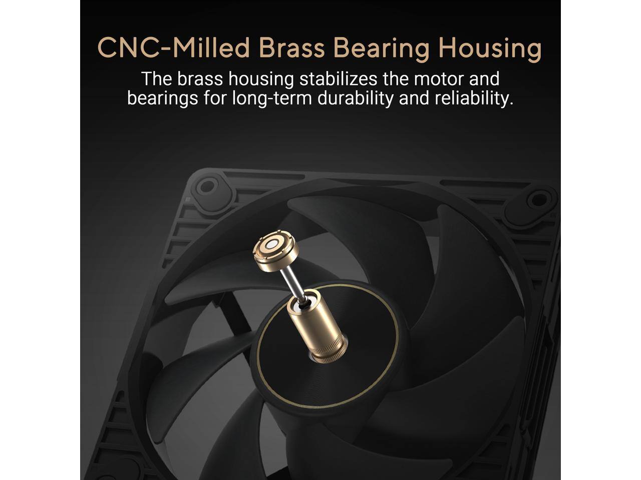 CNC-Milled Brass Bearing Housing  
The brass housing stabilizes the motor and bearings for long-term durability and reliability.