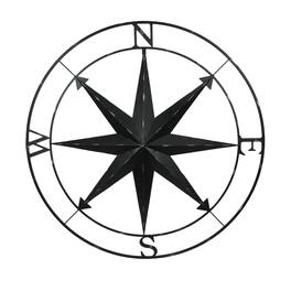 Zeckos - Indoor Outdoor Metal Compass Rose Hanging Wall Decor 39.5 Inch Diameter - Black