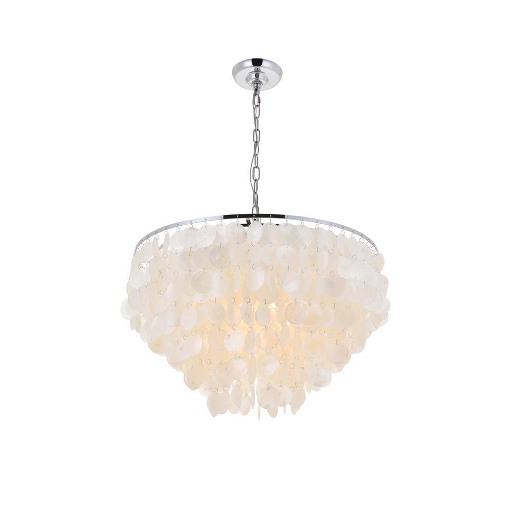 Alt View 4. Living District - Selene 6 light Chrome Pendant - Chrome And White.