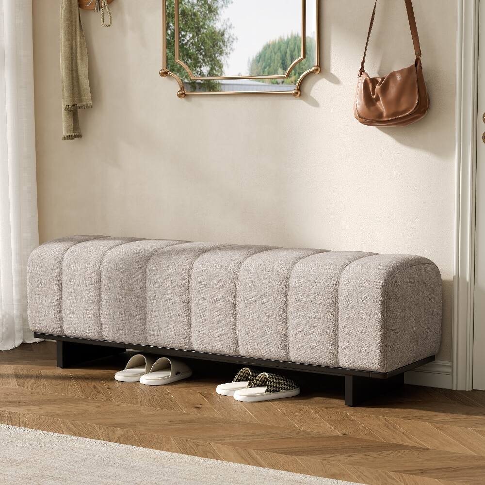 Ropilly - Modern Indoor Dining Bench, Chenille Fabric, Rubber Wood Legs, Upholstered Entryway Seating - Oatmeal