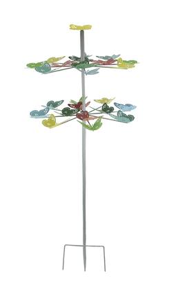 Transpac - Colorful Two Tier Metal Butterfly Horizontal Spinning Garden Stake - Multicolored