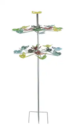 Front. Transpac - Colorful Two Tier Metal Butterfly Horizontal Spinning Garden Stake - Multicolored.