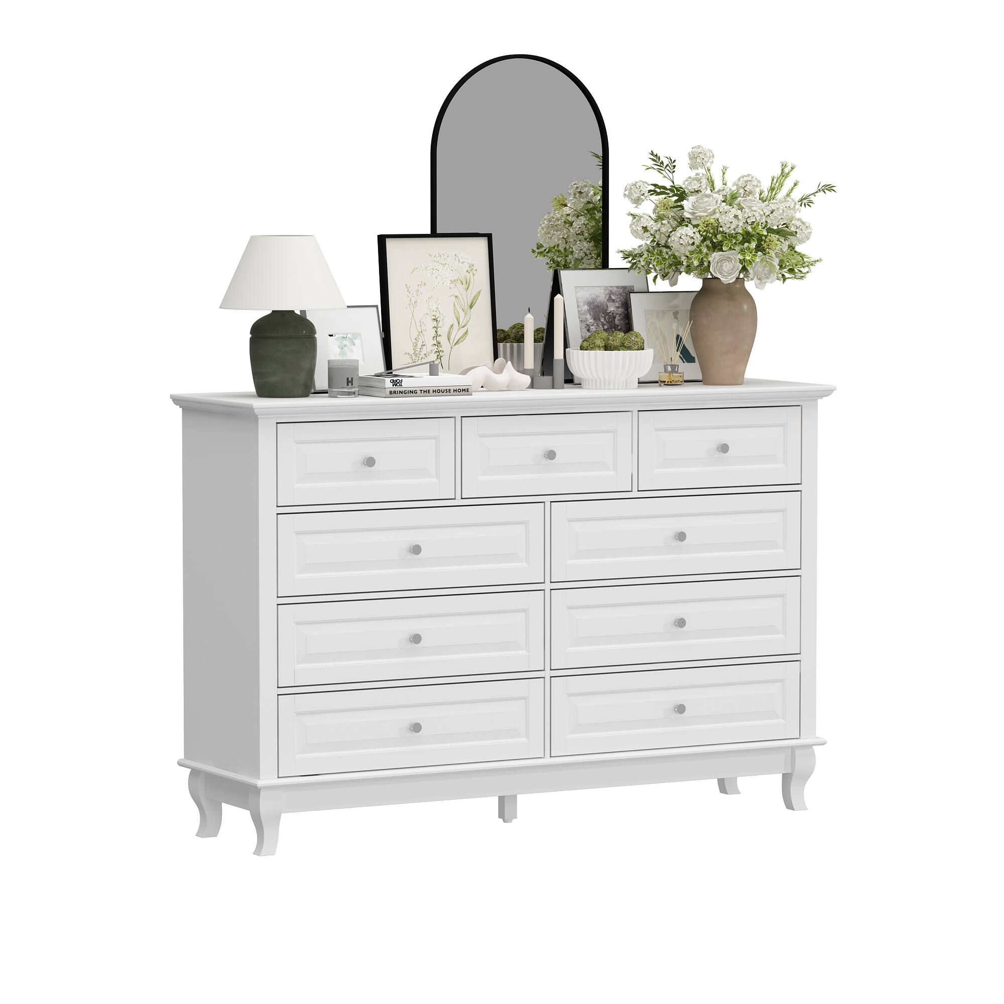 Angle. FUFU & GAGA - FUFU&GAGA 10 - Drawer Horizontal Dresser Timeless Elegance, Versatile Storage - White.