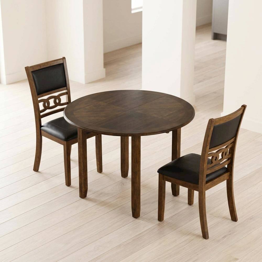 Angle. Starlight Canyon Home - Solid Wood Drop Leaf Dining Table with 2 Chairs in Warm Brown - Brown.
