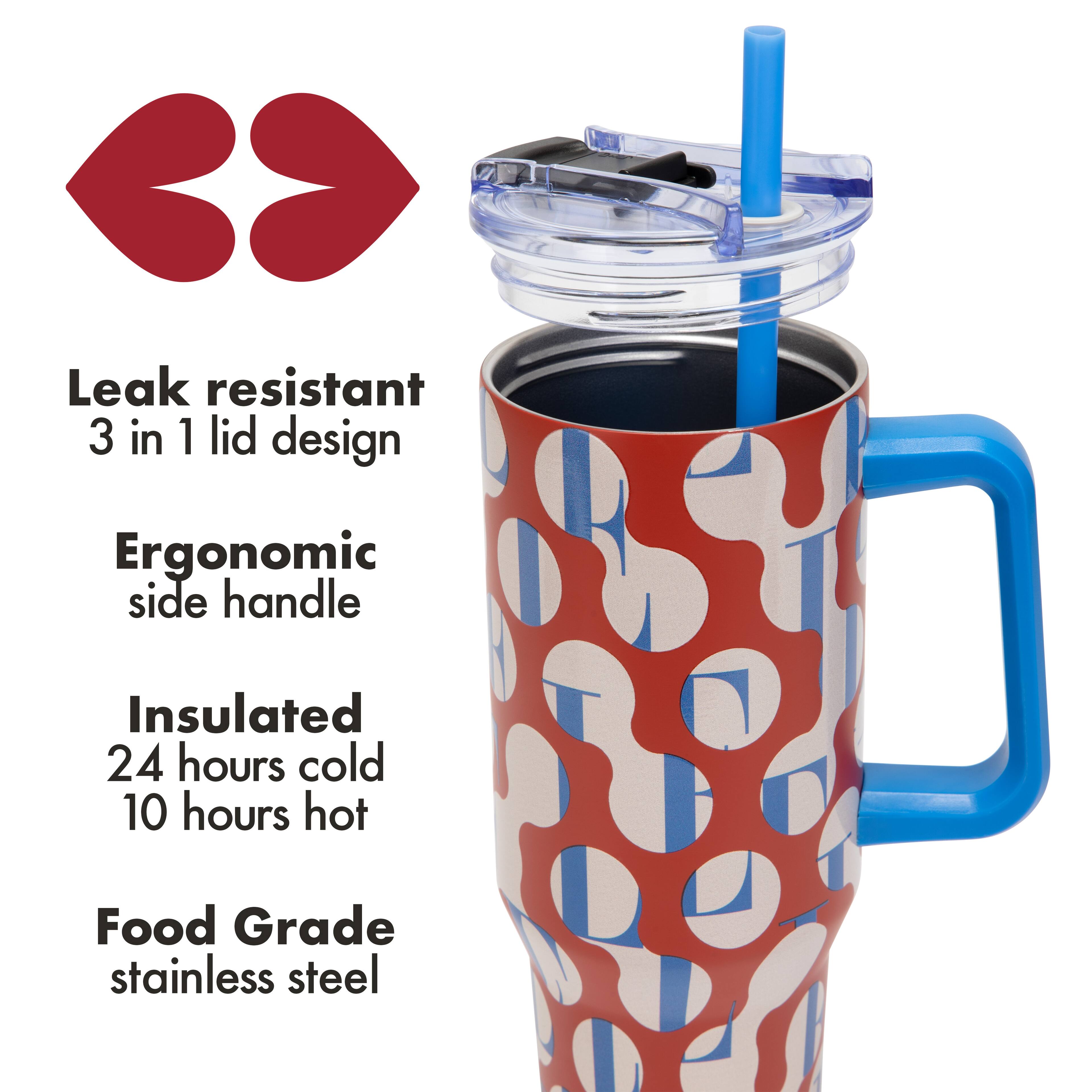 Leak resistant 3 in 1 lid design  
Ergonomic side handle  
Insulated 24 hours cold 10 hours hot  
Food Grade stainless steel