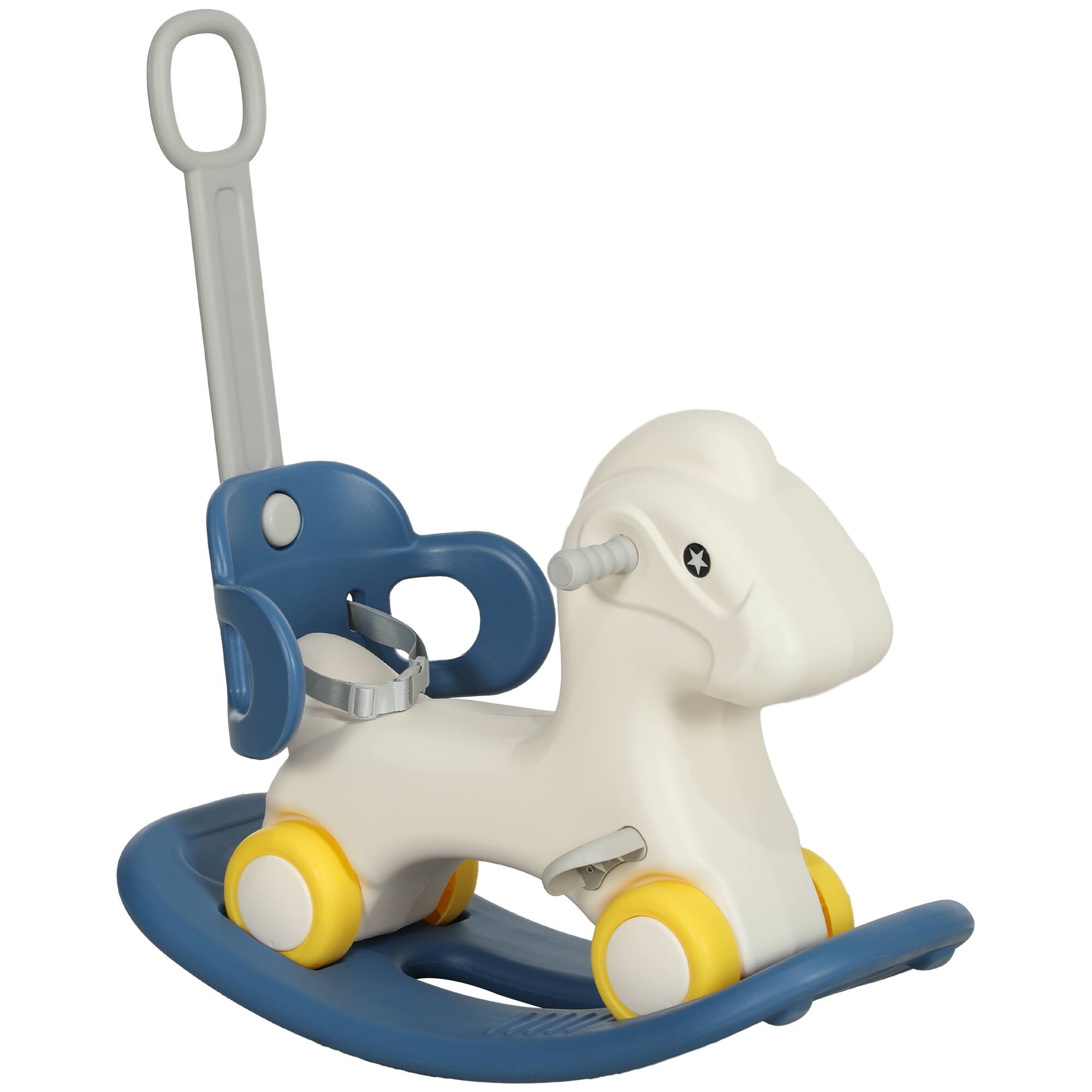 Glintex - 4-in-1 Rocking Horse and Ride-On Toy for Kids with Push Handle, Balance Board, and HDPE Frame - Blue