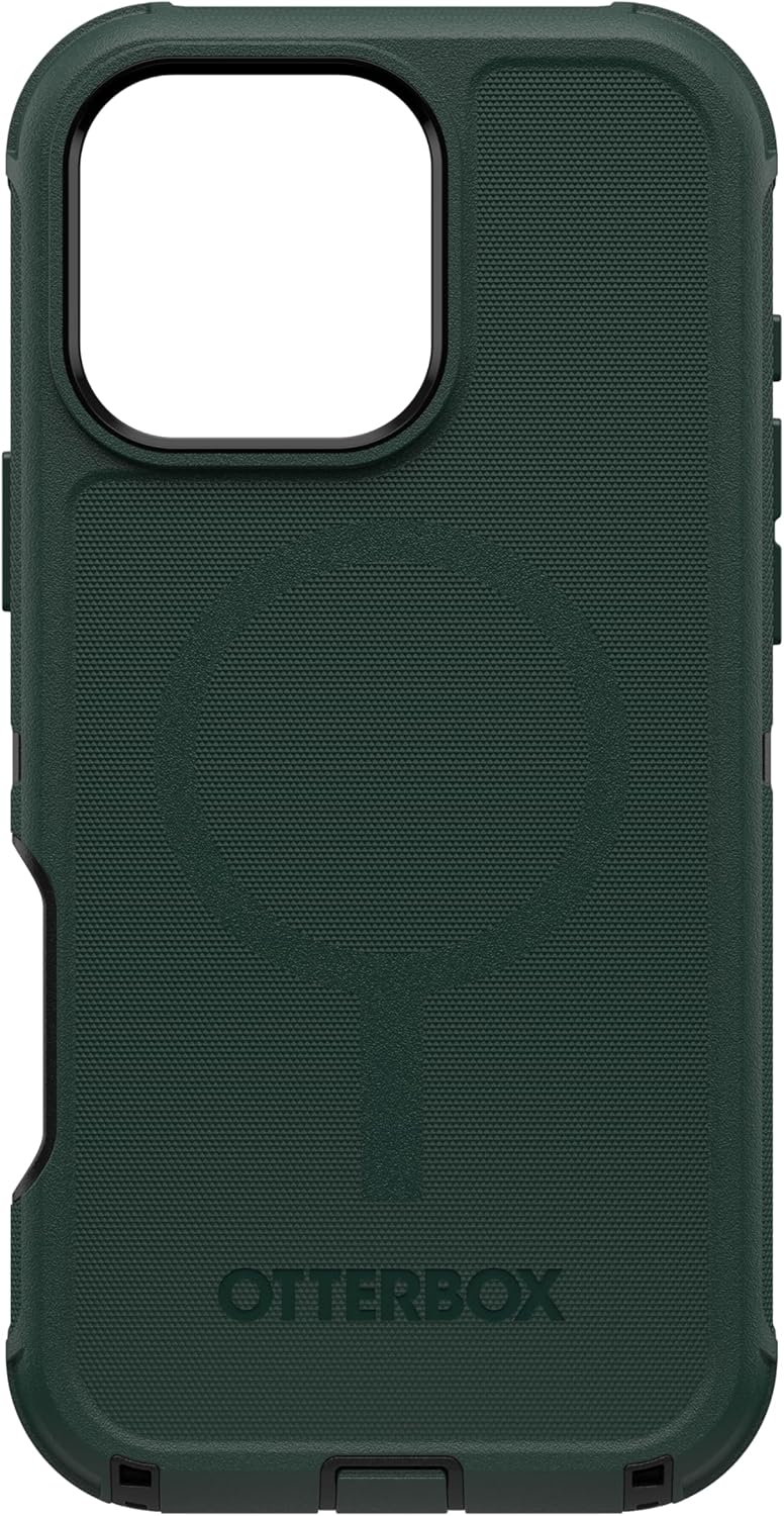 Alt View 2. OtterBox - OtterBox iPhone 16 Pro Max, Defender Series Case - Case Only - Built-in Magnets - Rugged & Durable, with Port Protection - Cinder Cashew (Green & Black).