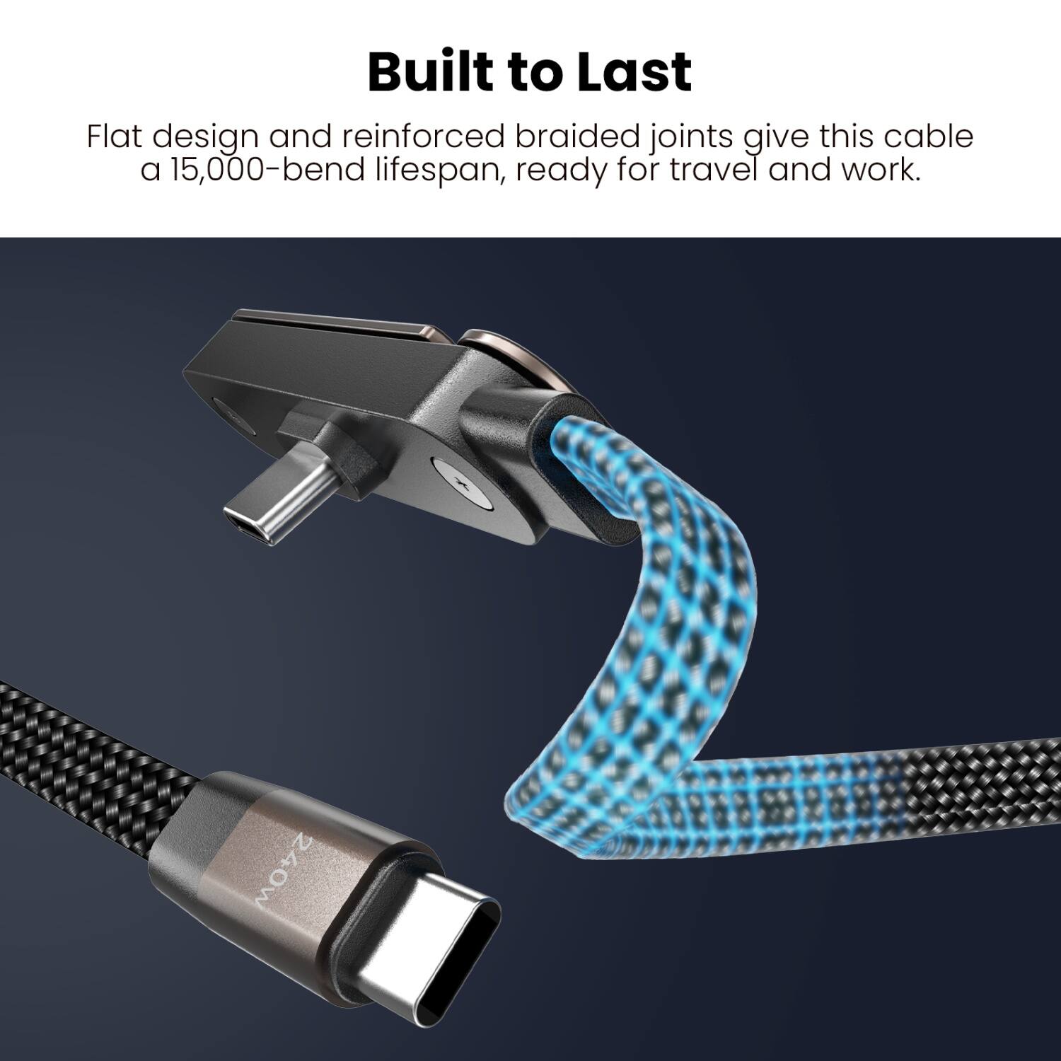 Built to Last

Flat design and reinforced braided joints give this cable a 15,000-bend lifespan, ready for travel and work.