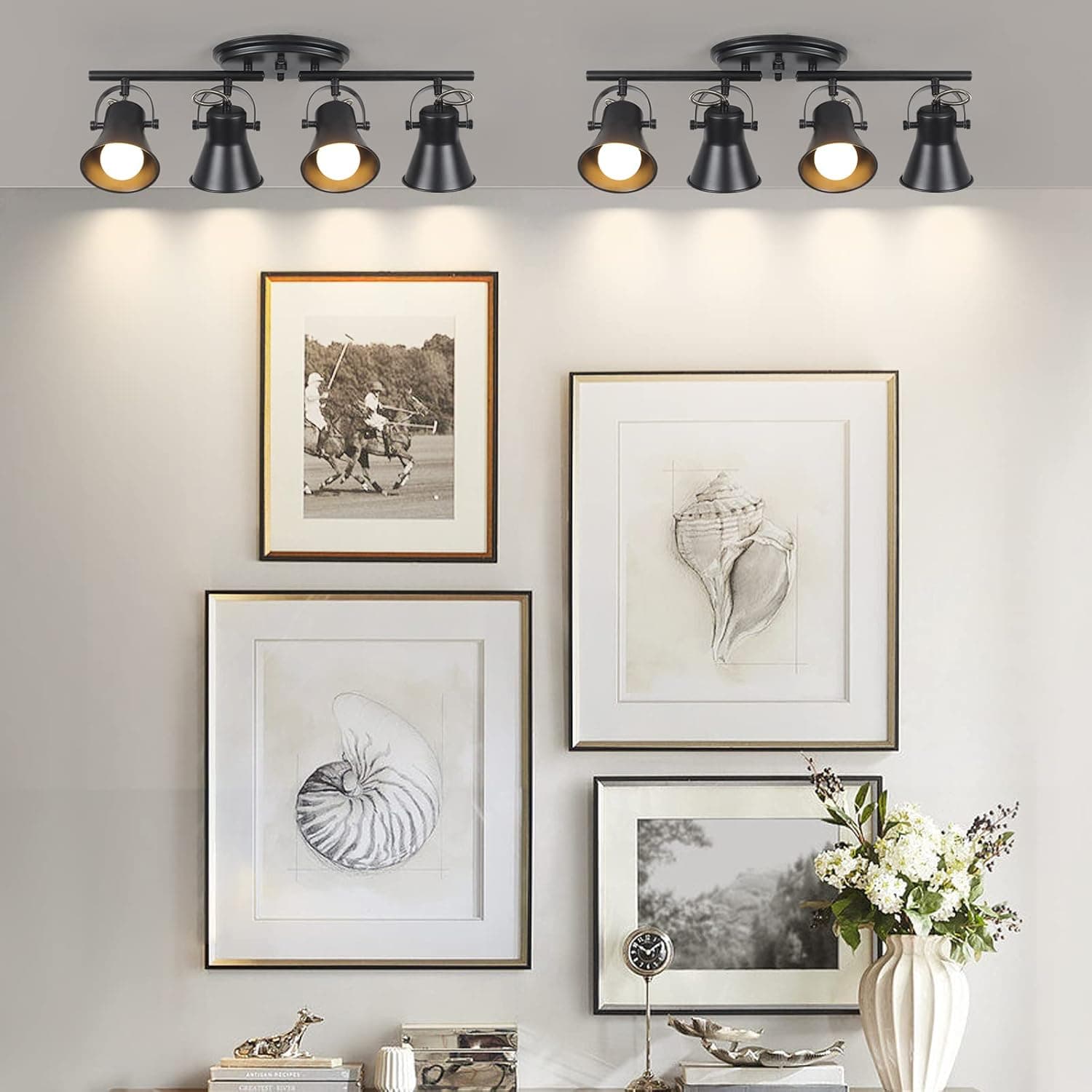 Alt View 2. FINEAK - 4-Light Black Semi-Flush Track Lighting Kit, Rotatable Heads.