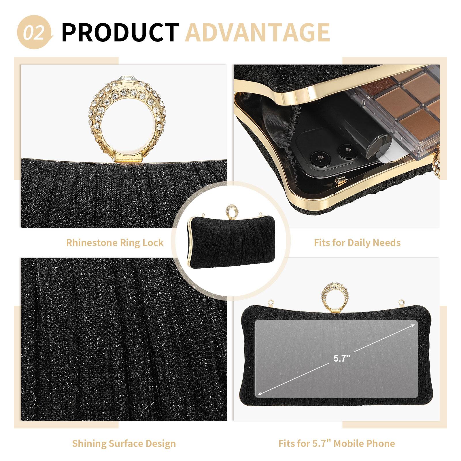 02 PRODUCT ADVANTAGE

- Rhinestone Ring Lock
- Shining Surface Design
- Fits for Daily Needs
- Fits for 5.7" Mobile Phone