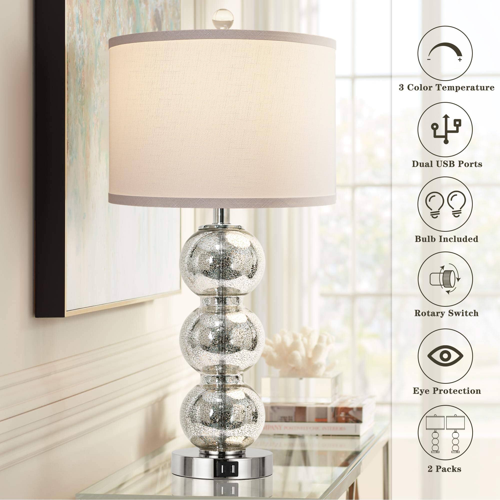 3 Color Temperature  
Dual USB Ports  
Bulb Included  
Rotary Switch  
Eye Protection  
2 Packs