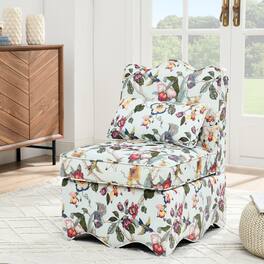 Trinkets Crazed - Flannel Upholstered Accent Chair-Retro Single Sofa Chair with Floral Pattern, Armless Lounge Chair with Pillow - Red