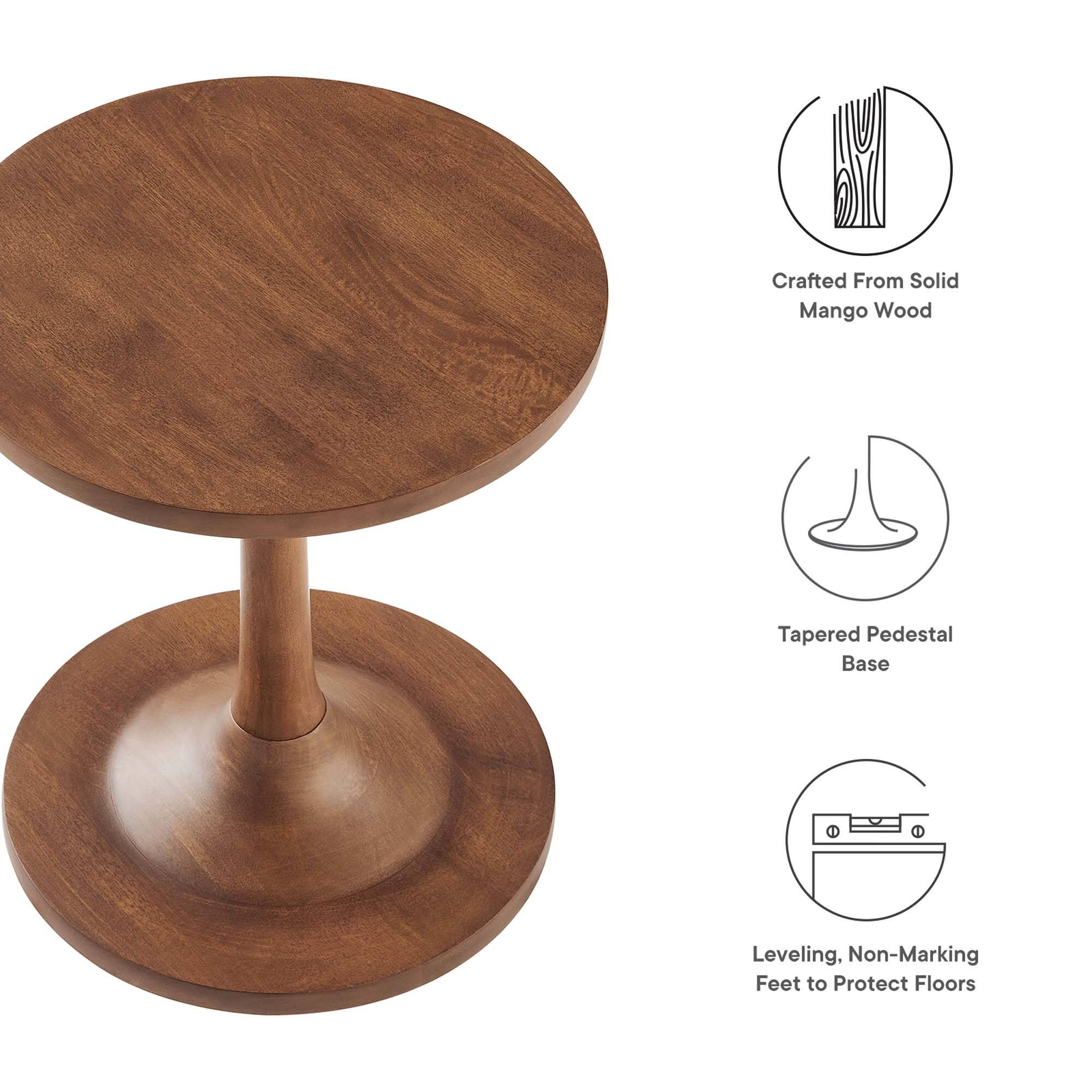 - Crafted From Solid Mango Wood
- Tapered Pedestal Base
- Leveling, Non-Marking Feet to Protect Floors