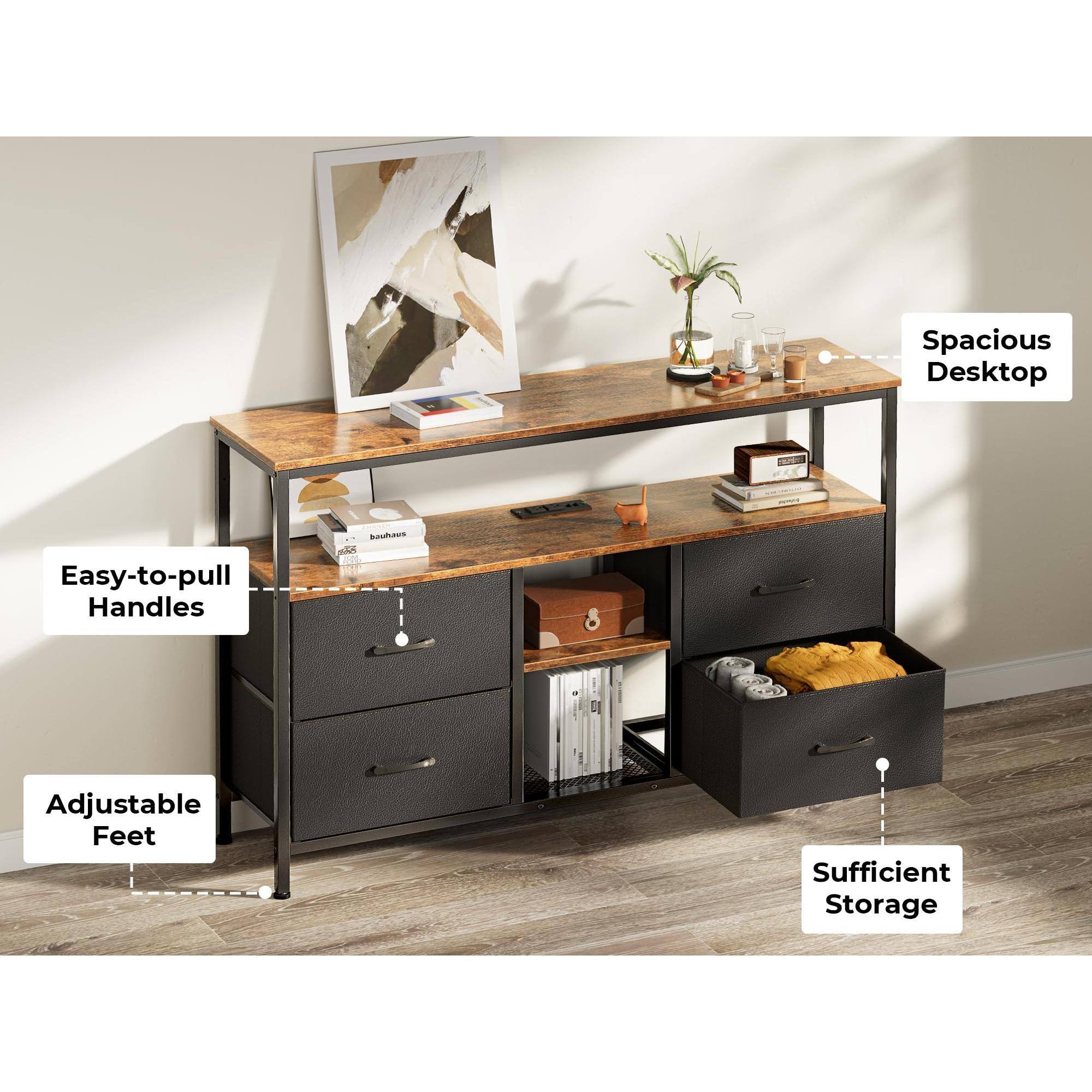 - Spacious Desktop
- Easy-to-pull Handles
- Adjustable Feet
- Sufficient Storage