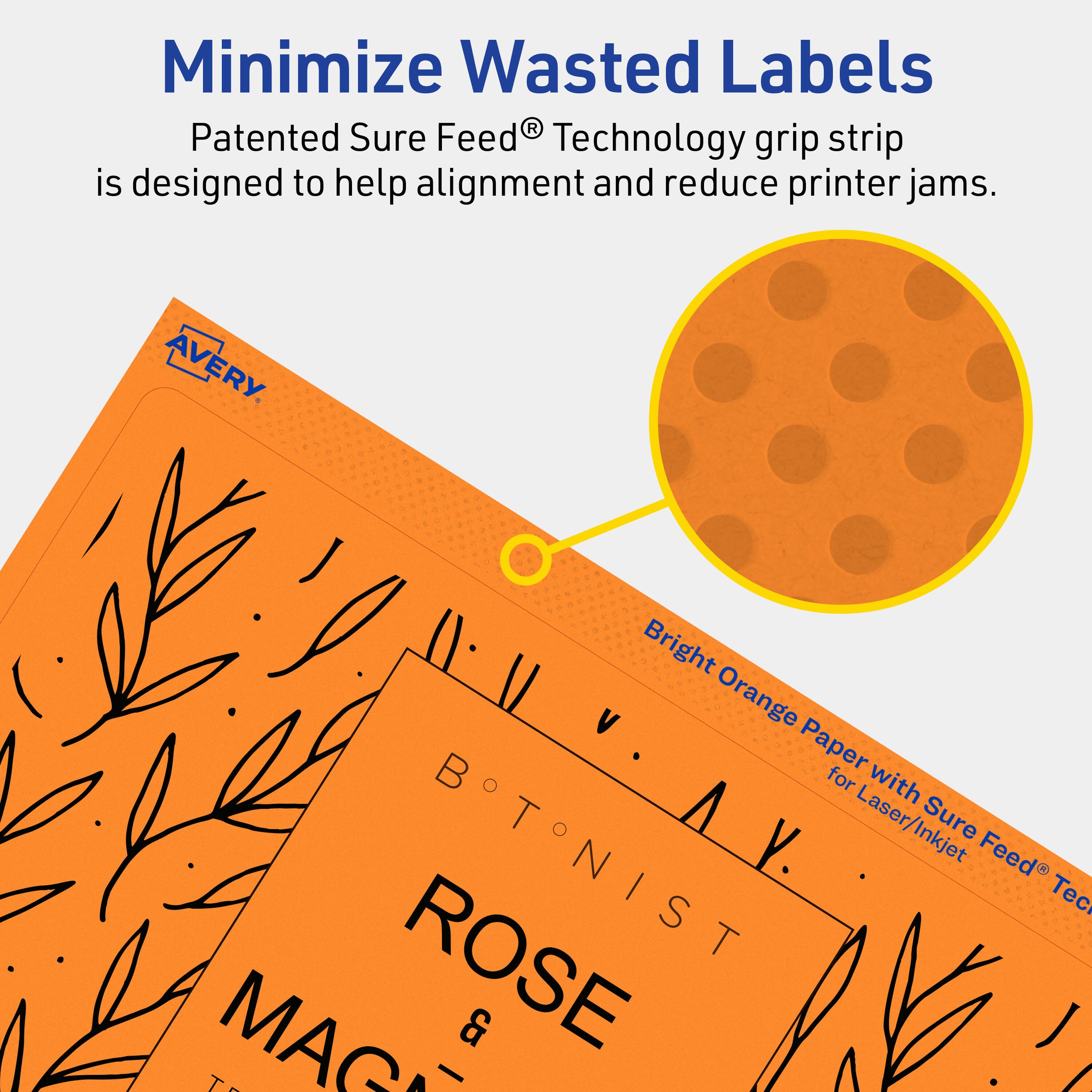 Minimize Wasted Labels

Patented Sure Feed® Technology grip strip is designed to help alignment and reduce printer jams.

Bright Orange Paper for Laser/Inkjet

BOTANIST ROSE & MAGNOLIA