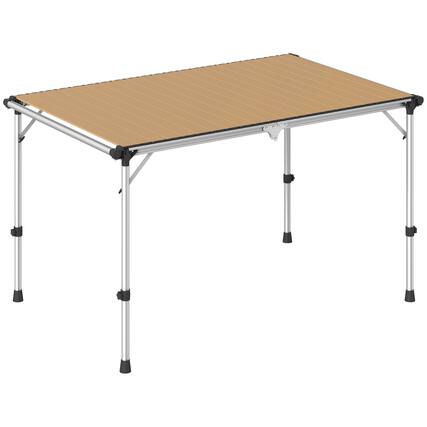 Front. Outsunny - Folding Camping Table, Adjustable Height Aluminum Table, Portable Camping Table for Picnic, Beach, BBQ - Brown.