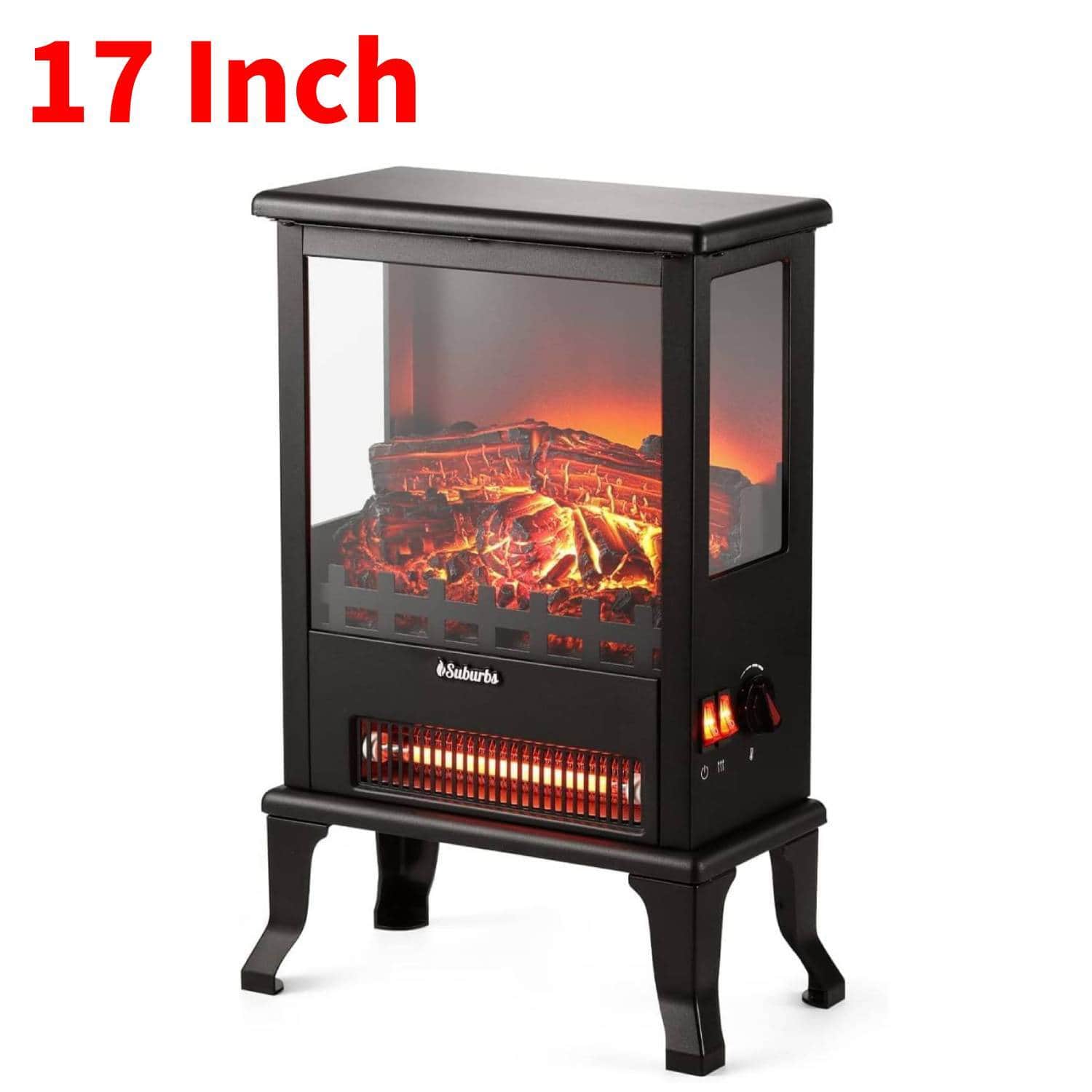 Qeetex - Freestanding Electric Fireplace Stove for Living Room Bedroom Home Decor, Black
