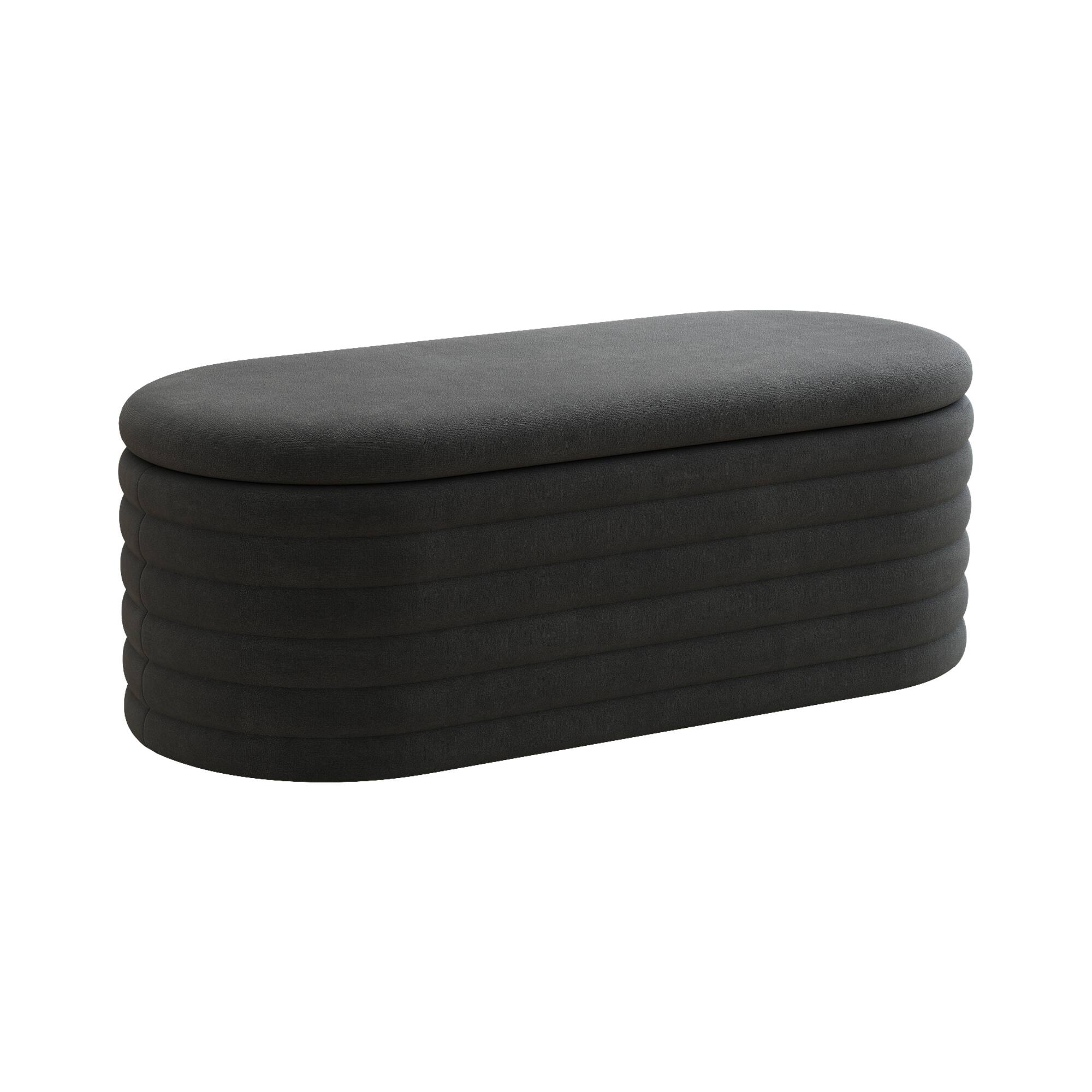 Alt View 2. GOODSILO - Upholstered Fabric Storage Ottoman Bench with Safety Hinge - Multi-Functional Footrest and Seating Solution - Black.