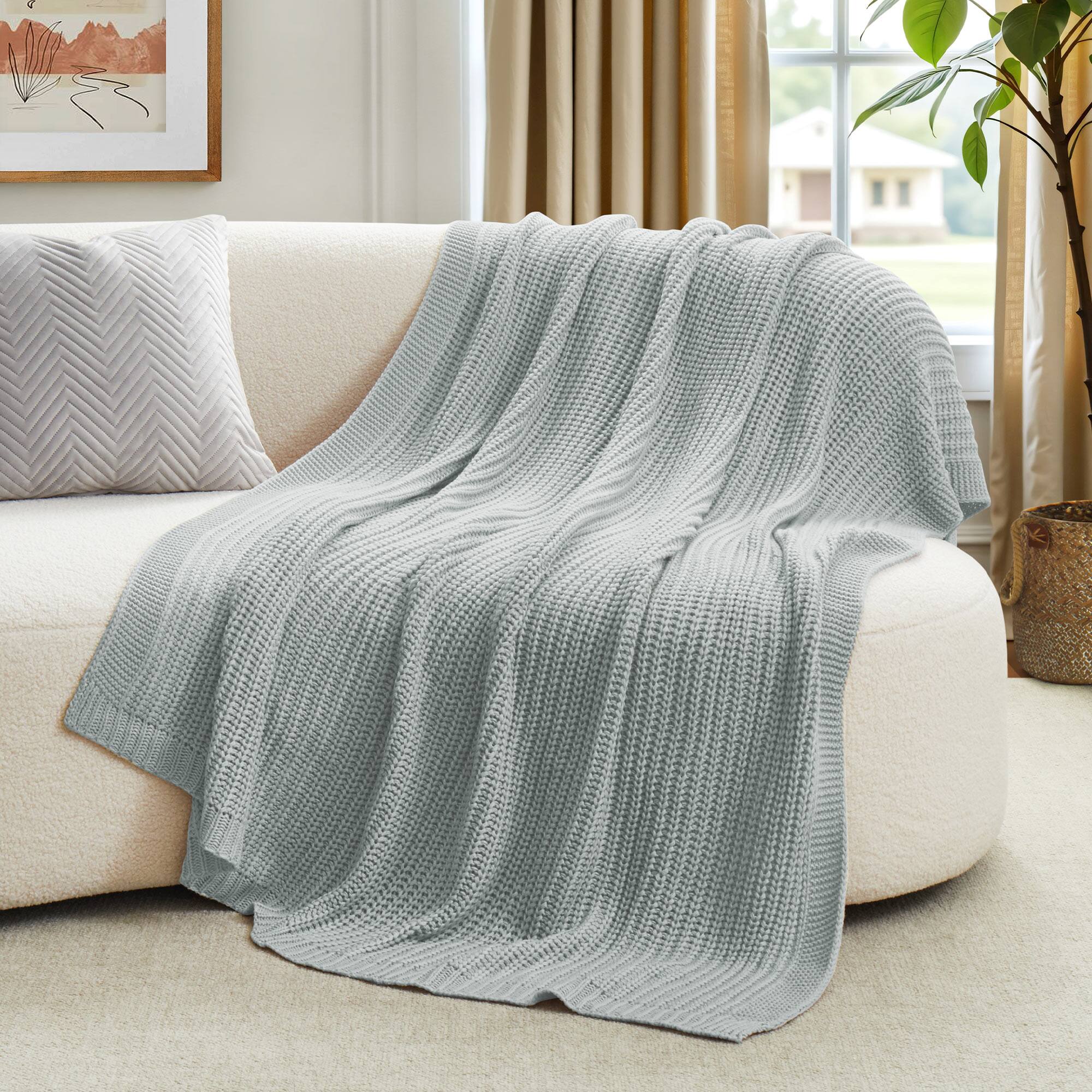 Angle. Peace Nest - Peace Nest 50"x60" Chunky Knit Throw Blanket Warm Comfort Woven Blanket, Light Grey - Light Grey.