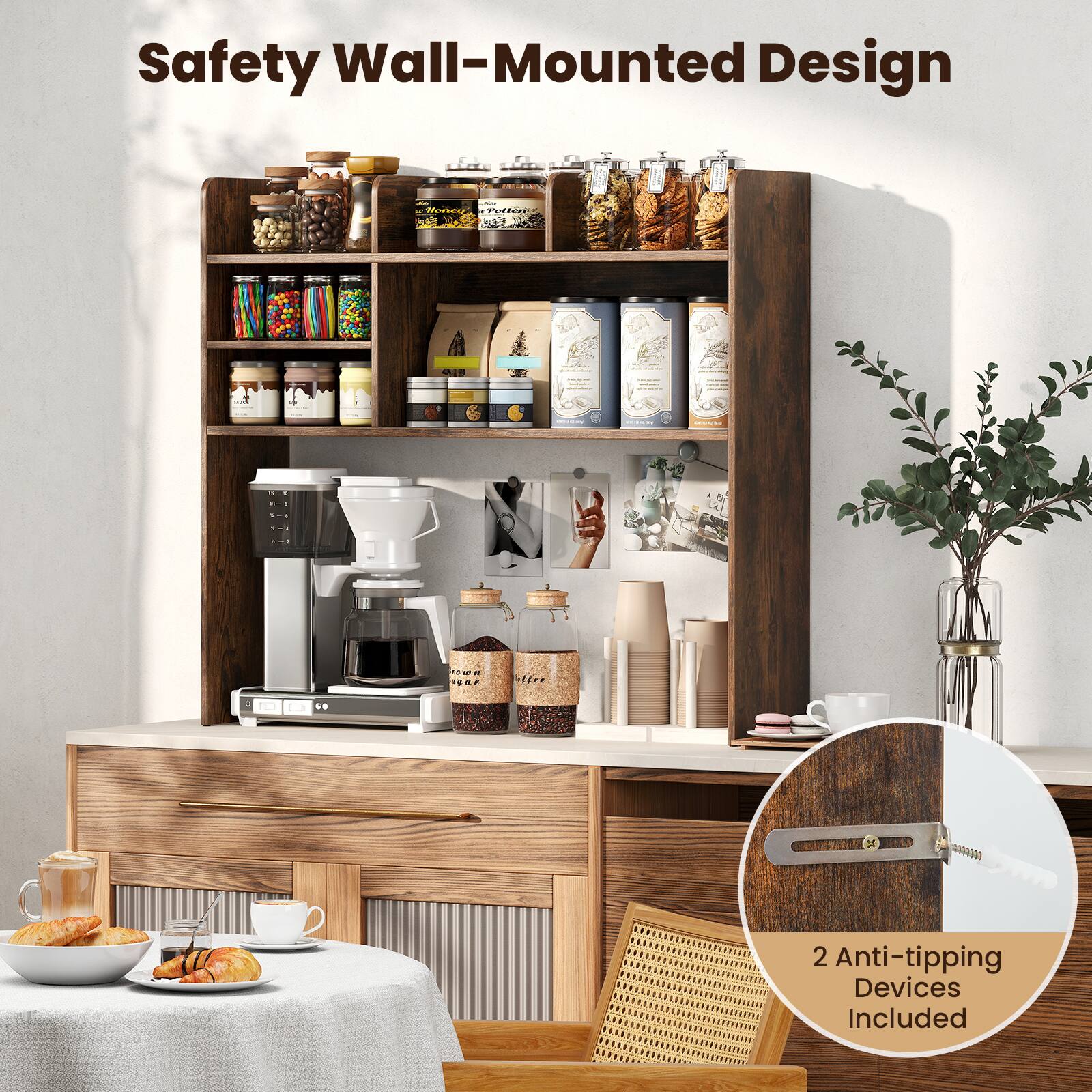 Safety Wall-Mounted Design : 2 Anti-tipping Devices Included