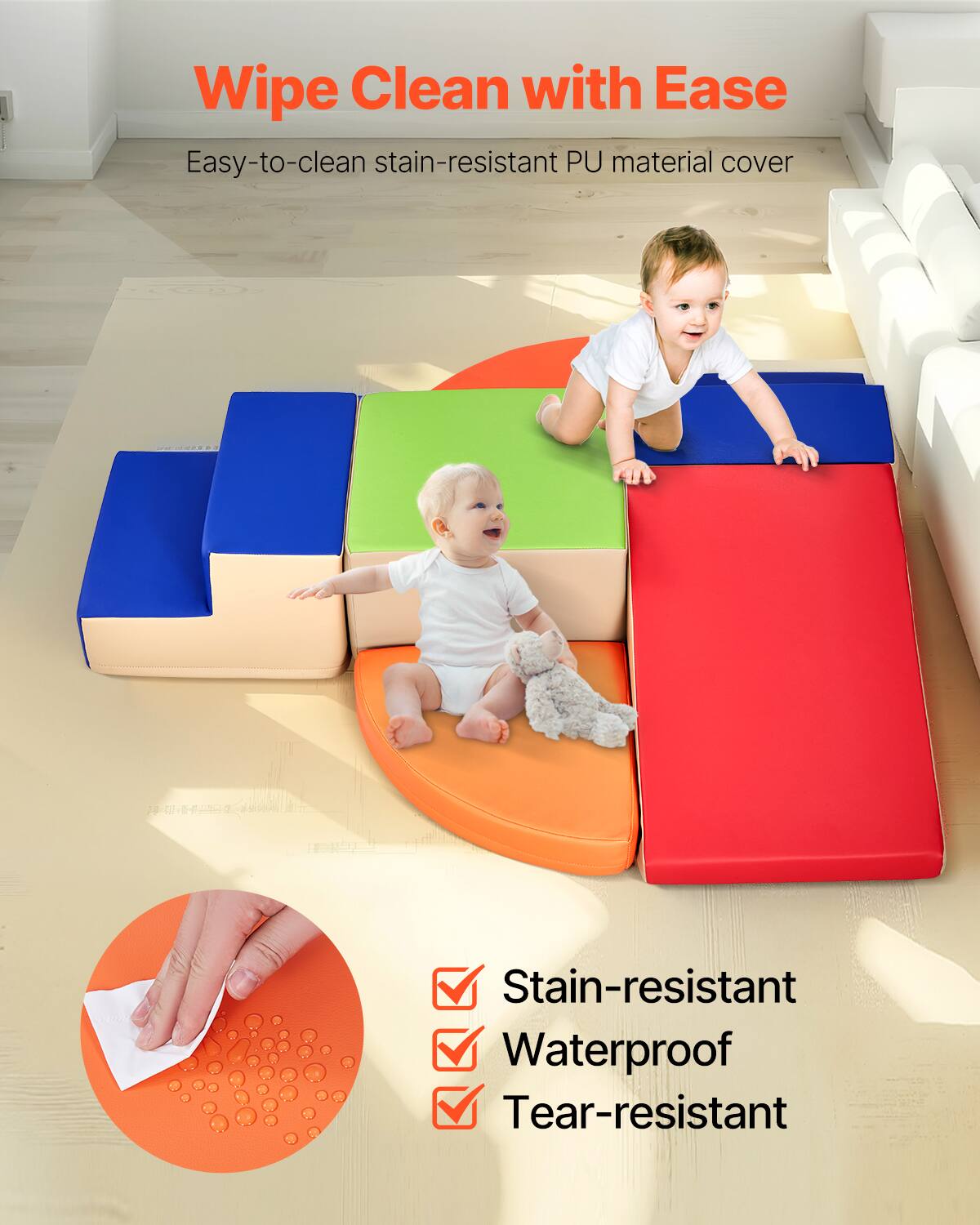 Wipe Clean with Ease  
Easy-to-clean stain-resistant PU material cover  

Stain-resistant  
Waterproof  
Tear-resistant