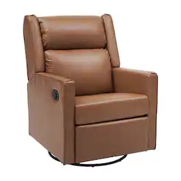 Emma + Oliver - Mari Swivel Glider Rocker Recliner with USB/USB-C Charging Ports, Manual 270 Degree Swivel Recliner - Cognac LeatherSoft