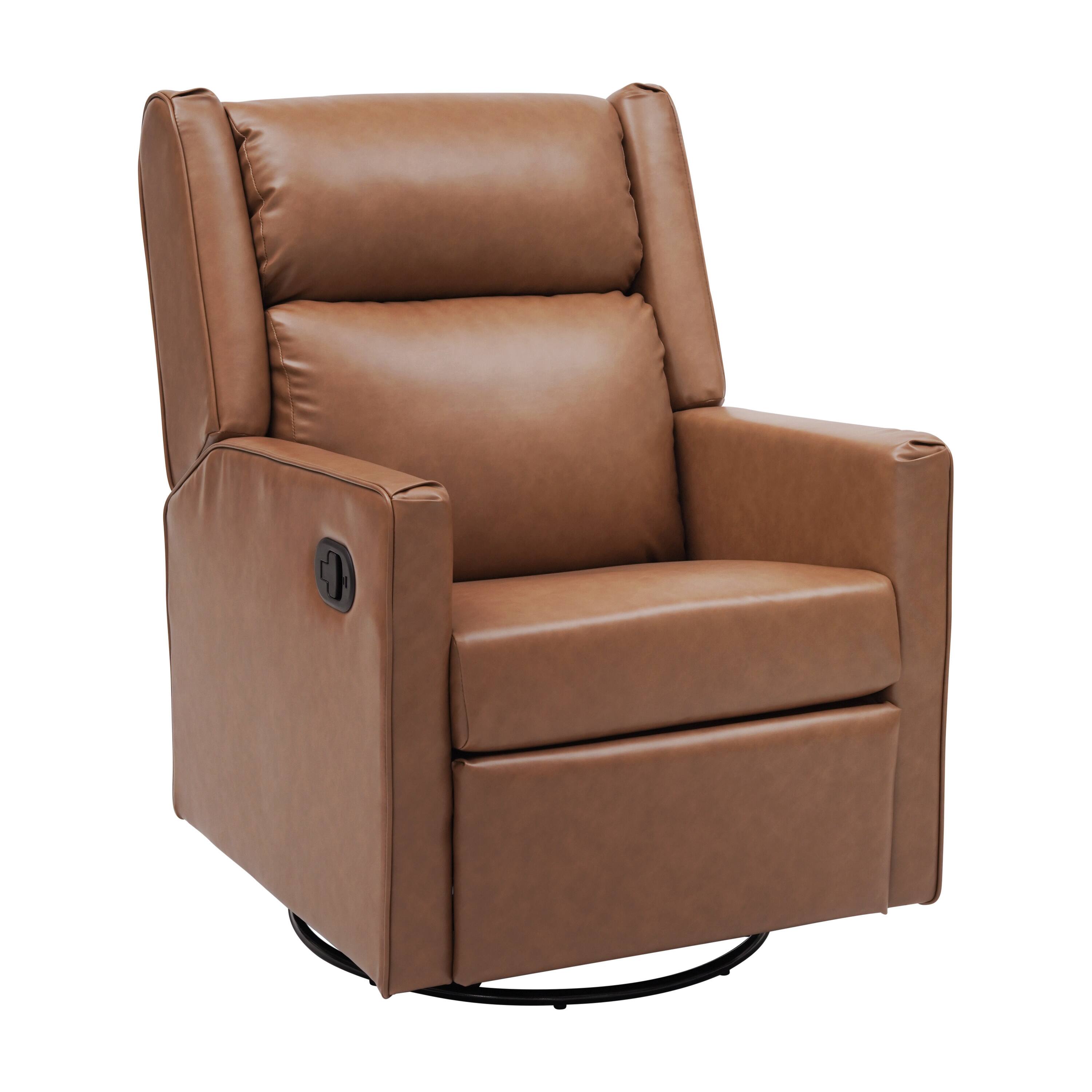 Front. Emma + Oliver - Mari Swivel Glider Rocker Recliner with USB/USB-C Charging Ports, Manual 270 Degree Swivel Recliner - Cognac LeatherSoft.