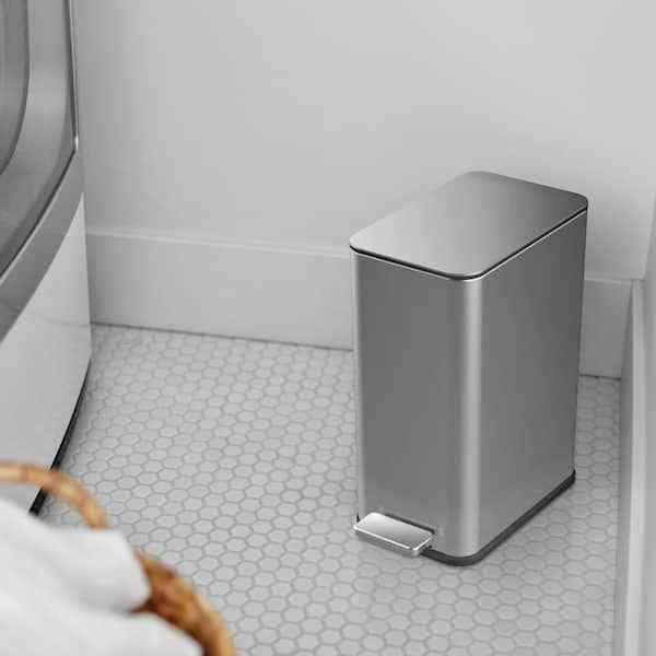 Angle. Hivvago - 2.6 Gallon Slim Rectangular Stainless Steel Kitchen Bathroom Step Trash Can - Silver.