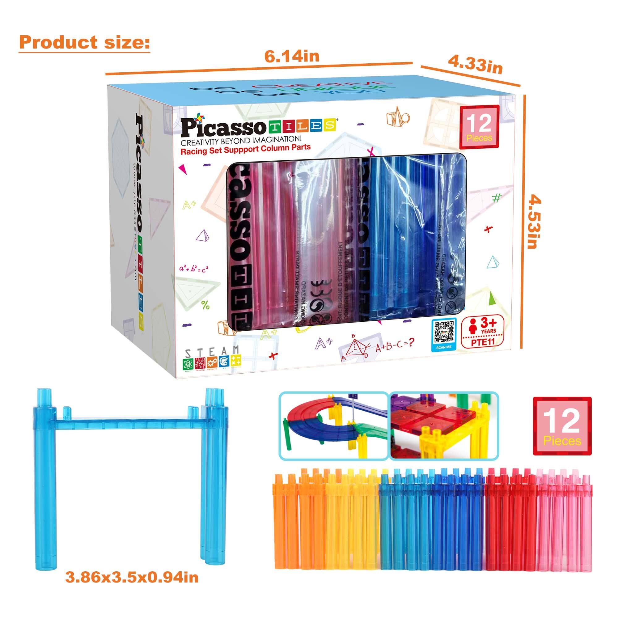 Product size: 6.14in 4.33in 4.53in 3.86x3.5x0.94in

Picasso
CREATIVITY BEYOND IMAGINATION!
Racing Set Support Column Parts
12 Pieces
3+ YEARS
STEAM
PTE11