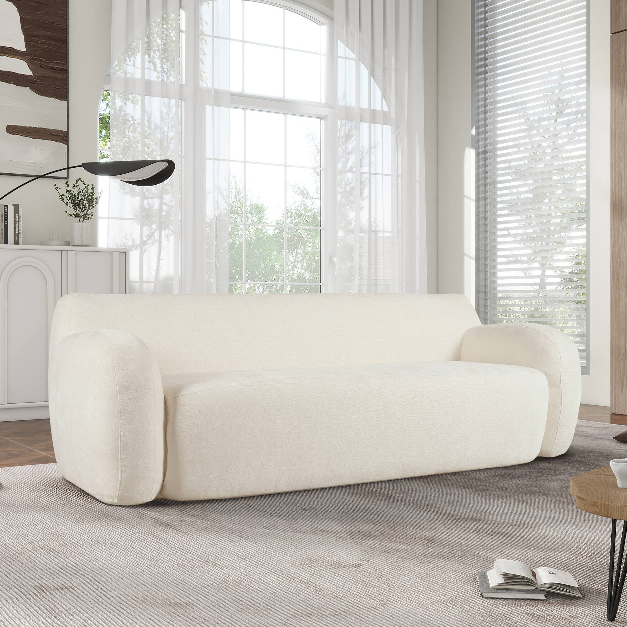 Angle. Tiramisubest - 81.5" Minimalist Compression Sofa, Curved Design, 3-Seater Casual Sofa for Living Rooms, Bedrooms, and Apartments,Beige - Beige.