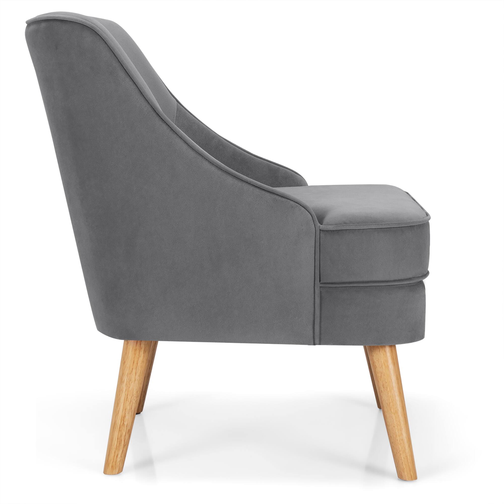 Alt View 18. Costway - Velvet Upholstered Accent Chair with Rubber Wood Legs - Grey.