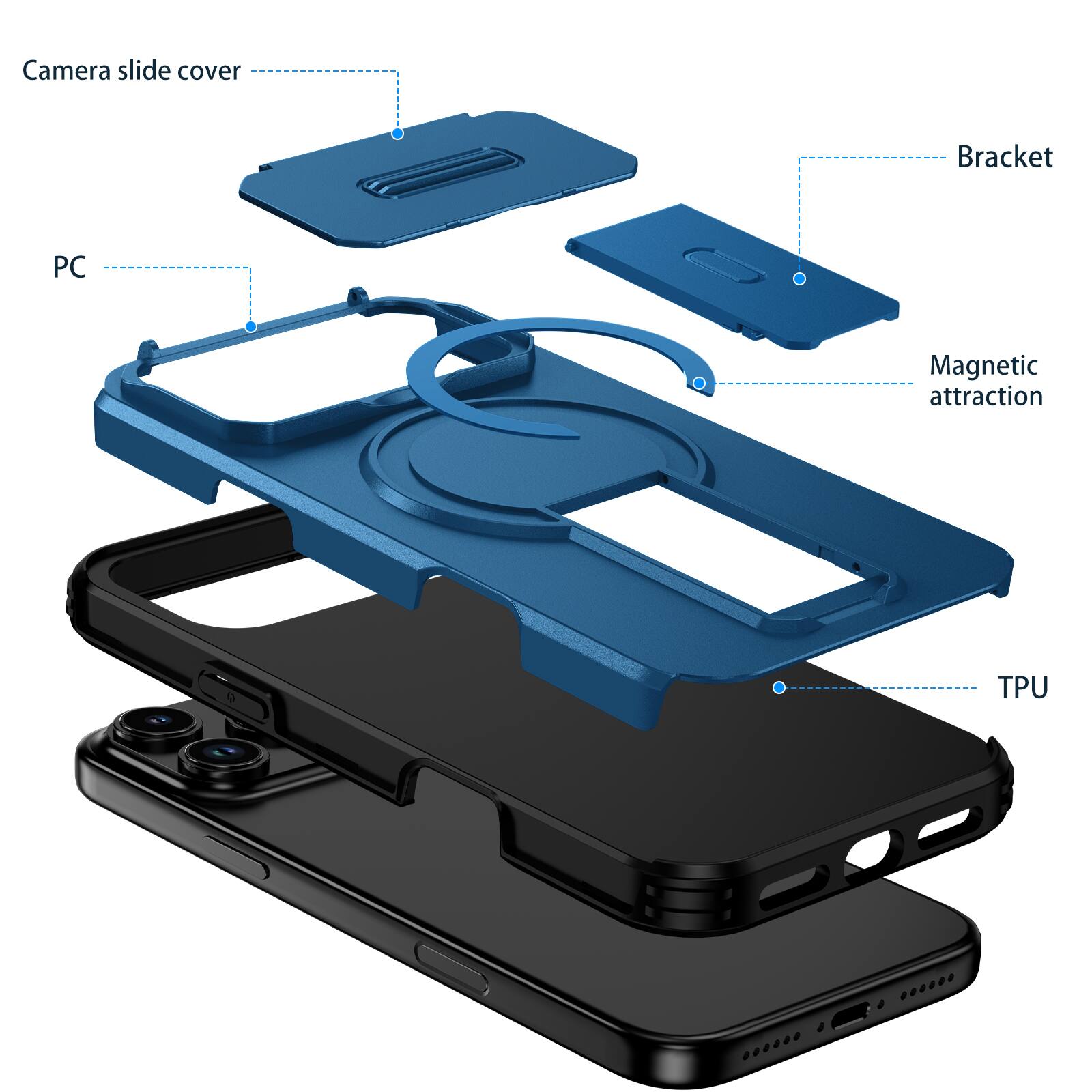 Camera slide cover  
Bracket  
PC  
Magnetic attraction  
TPU