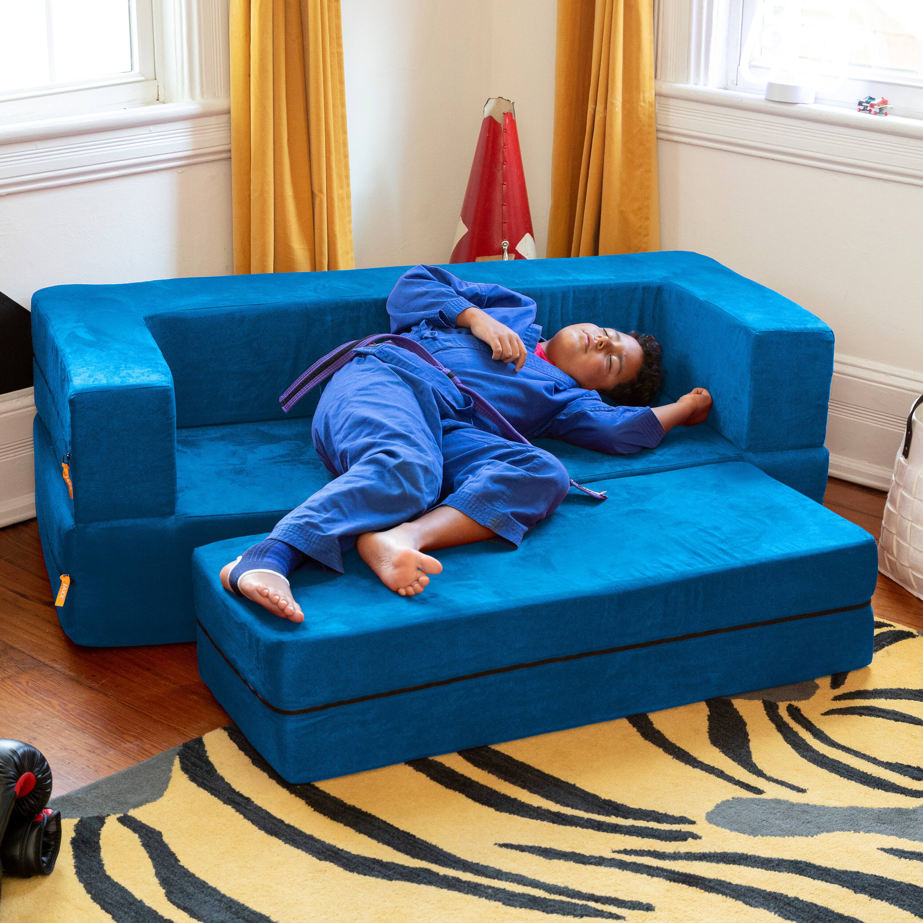 Alt View 5. Jaxx - Jaxx Zipline Kids Sofa & Large Ottoman, 3 in 1 Fold Out Sofa, Big Kids Edition, Blueberry - Blueberry.