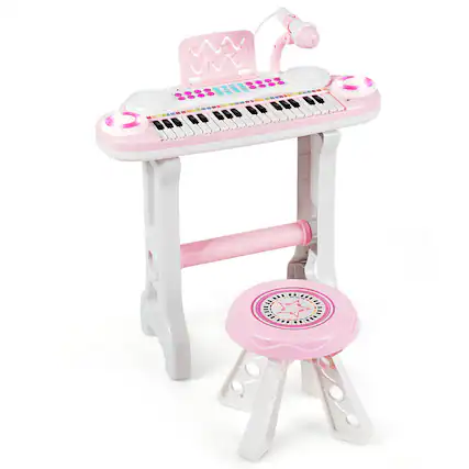 Front. Costway - 37-Key Kids Piano Keyboard Playset Electronic Organ Light Pink - Pink.