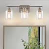 Front. Parrot Uncle - Modern Brushed Nickel 3-Light Seed Glass Dimmable Bathroom Vanity Light Fixture - Brushed Nickel.