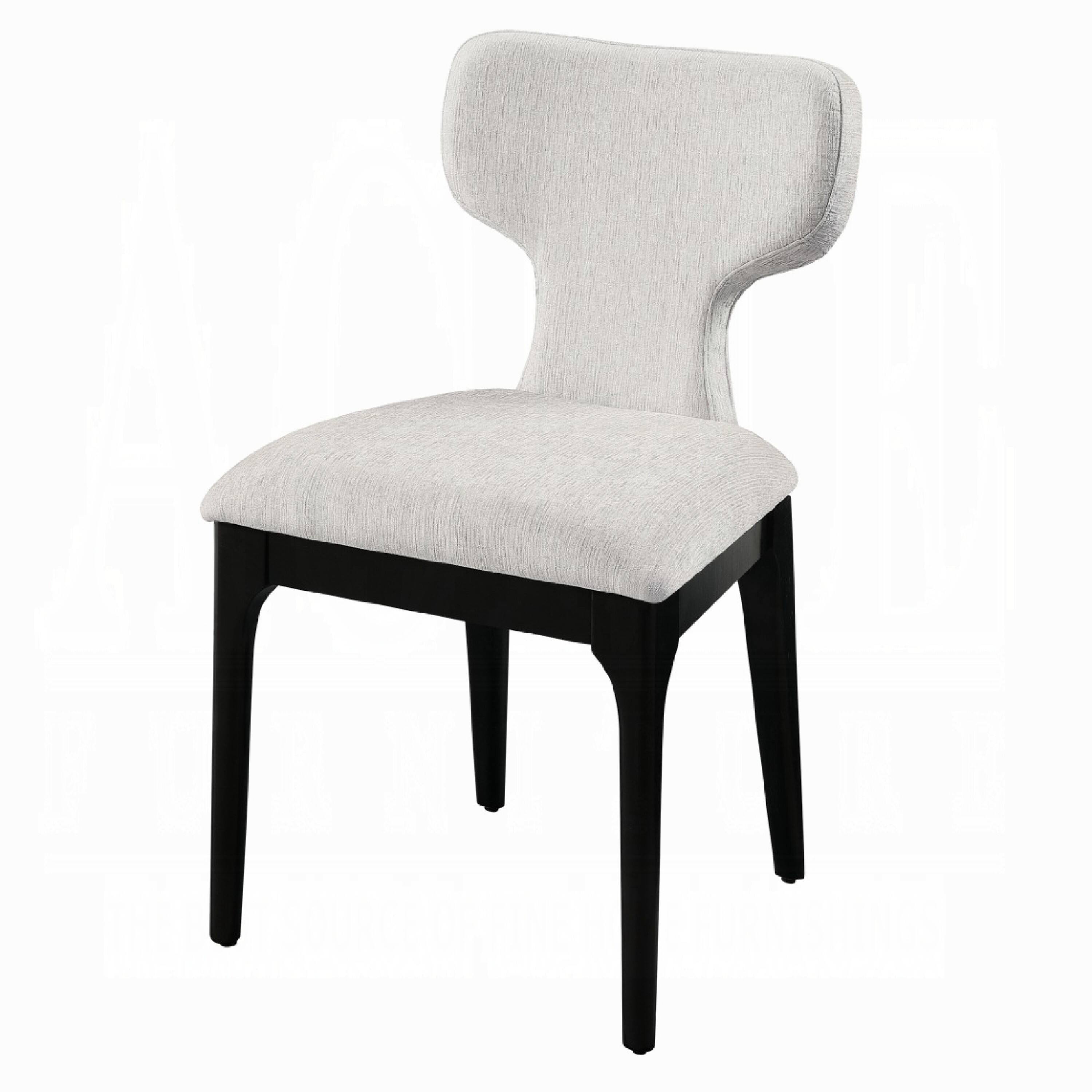 Left. Manhattan Lane - Mopa Side Chair Set of 2,  Chenille,  Wood Frame, Low Back - Light Gray, Black.