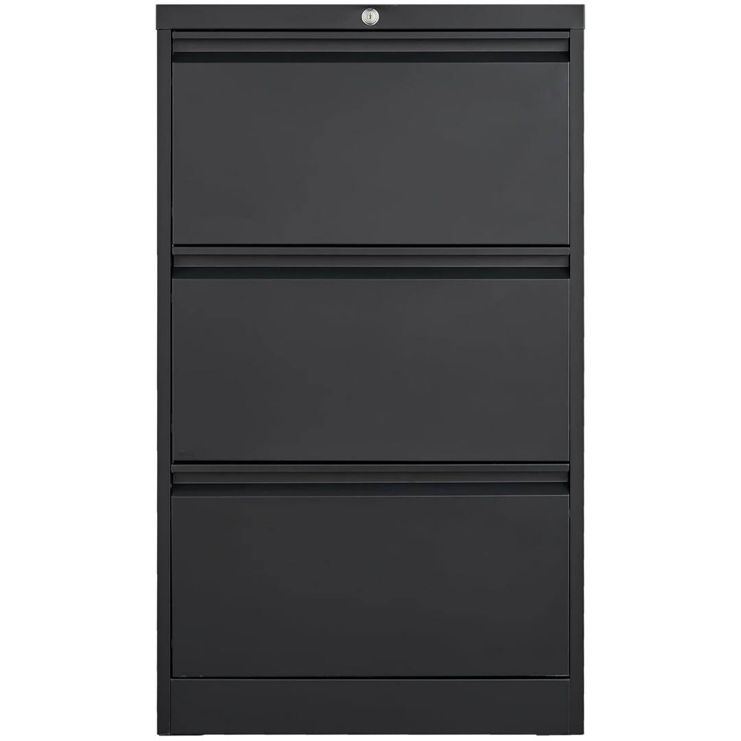 Back. GARVEE - 3 Drawers Lateral File Cabinet with Lock, Metal Filing Cabinet with Card Holder, Steel Drawer File Cabinets - Black.