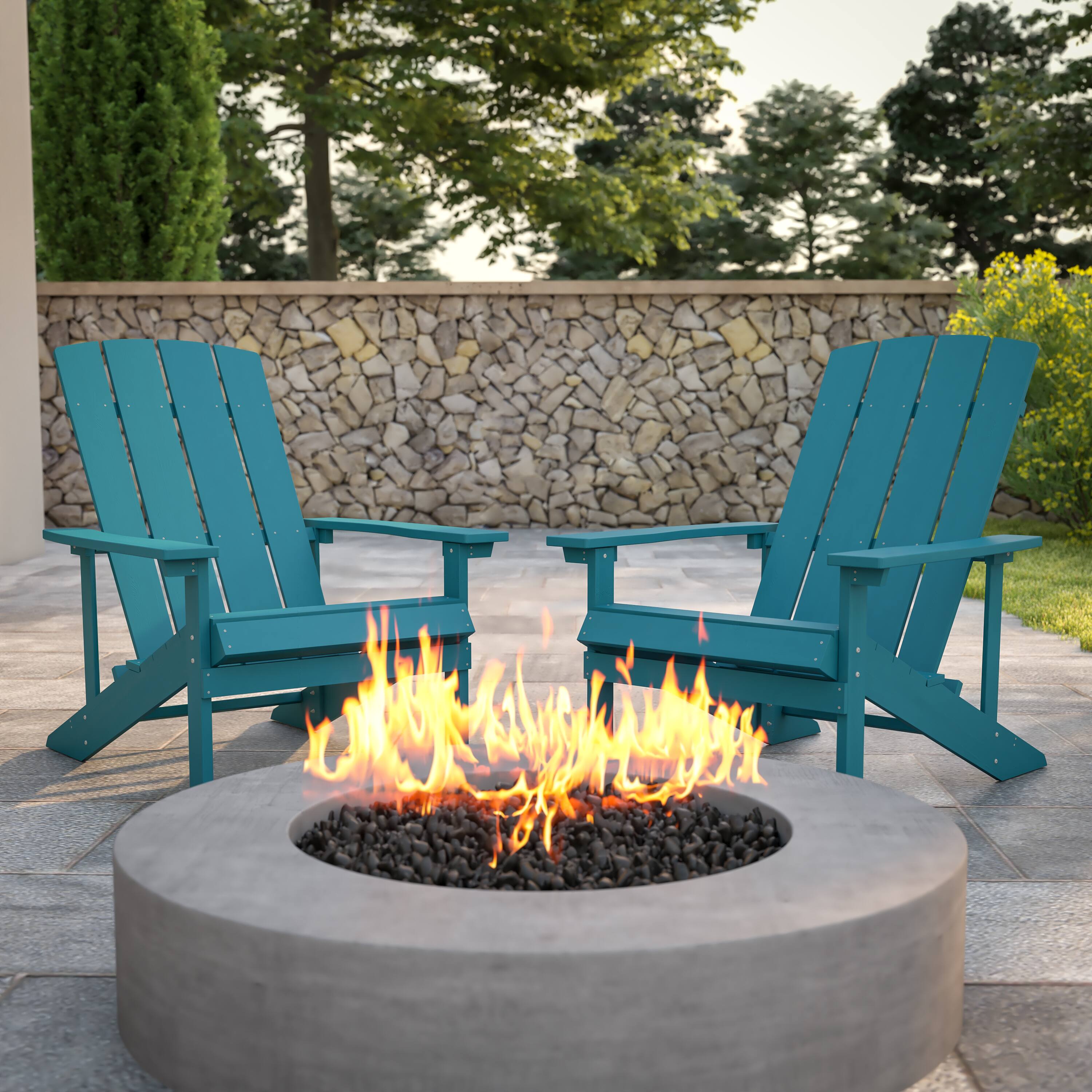 Alt View 2. Emma + Oliver - 2 Pack Outdoor All-Weather Poly Resin Wood Adirondack Chairs - Sea Foam.